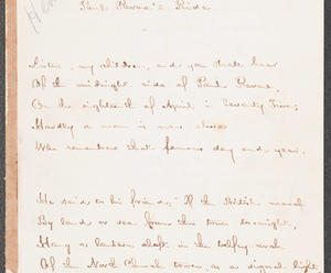 Handwritten text of Paul Revere's Ride 