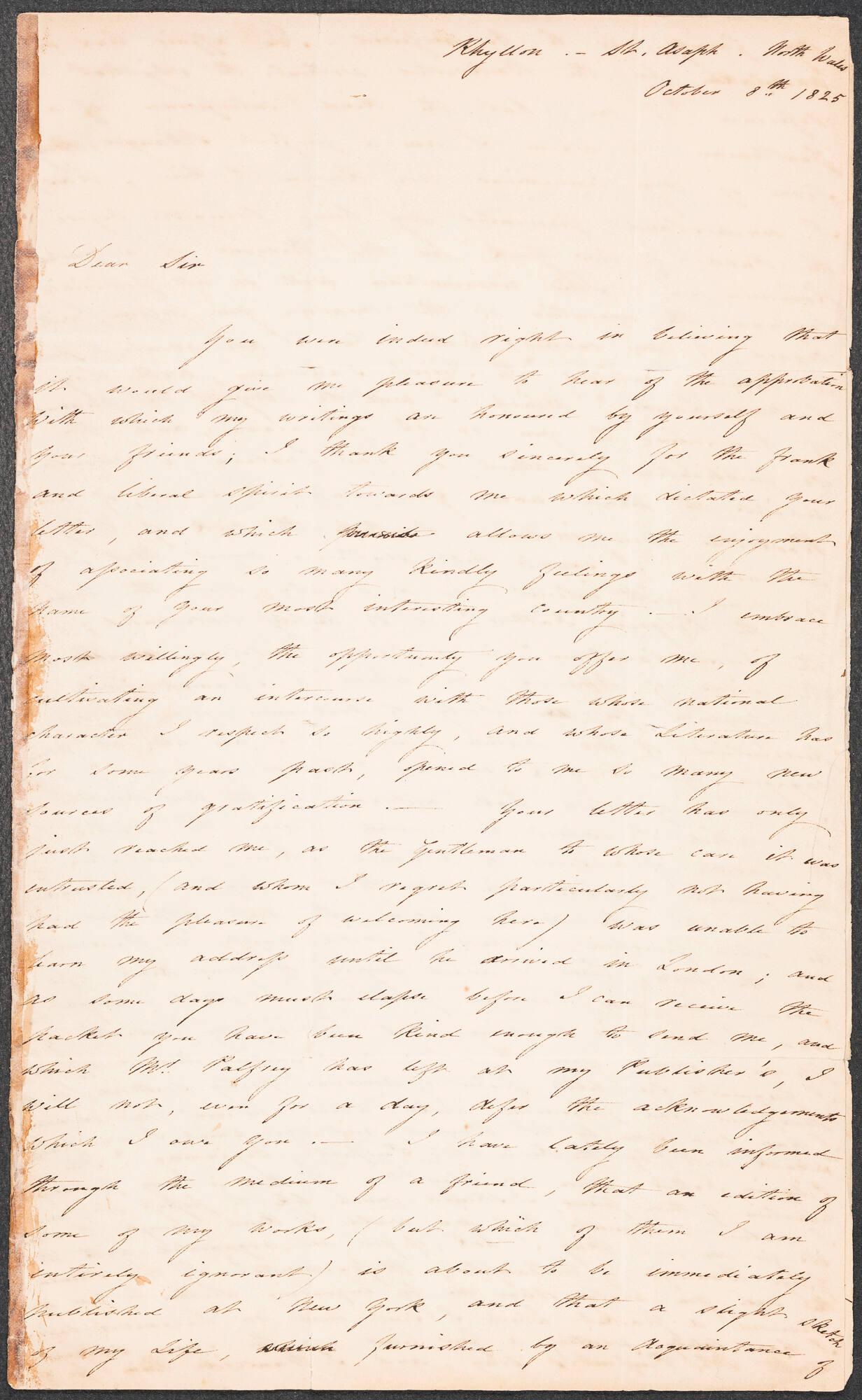 Letter to Andrews Norton from Wales Isabella Stewart Gardner Museum
