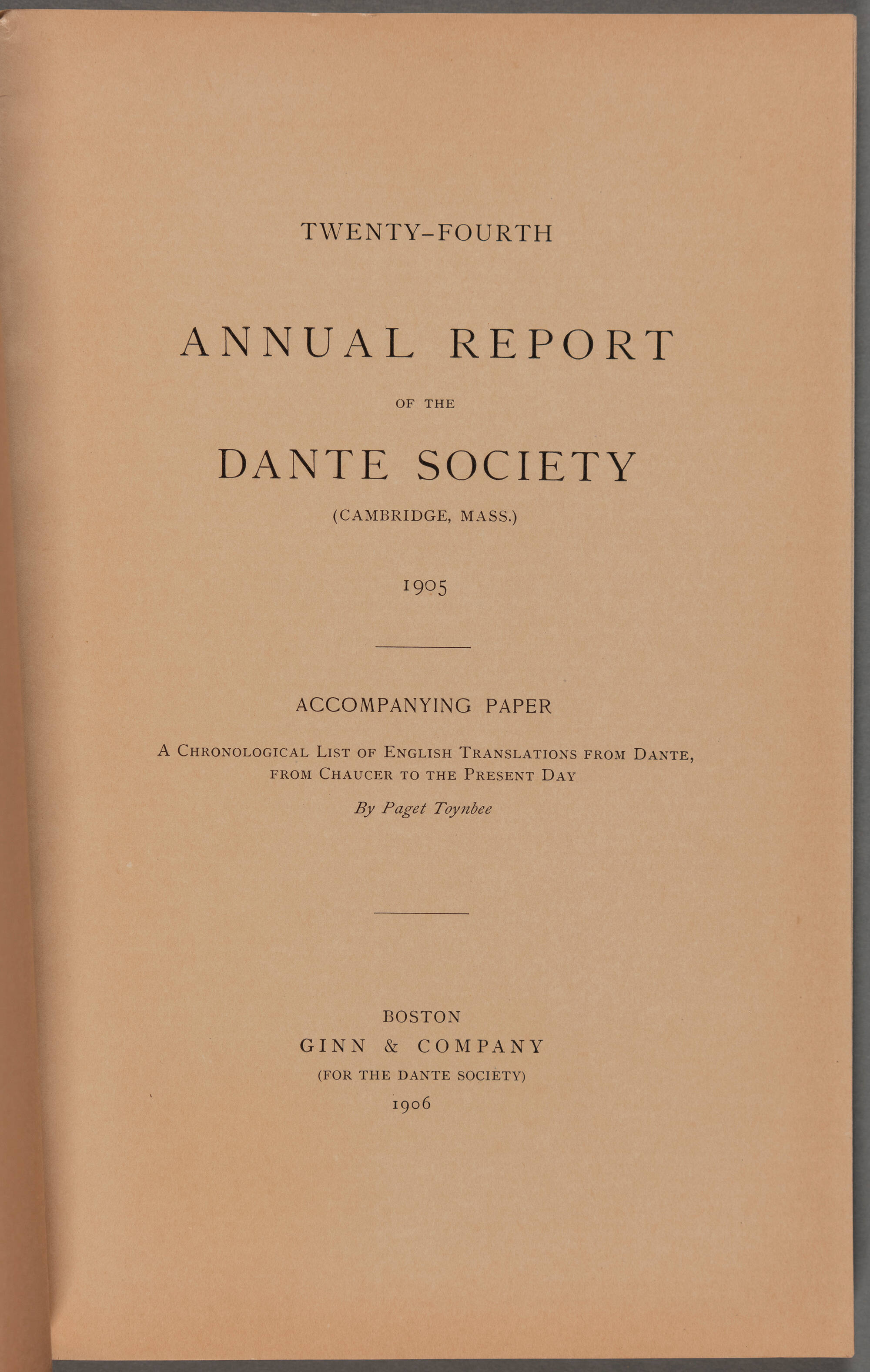 Twenty-Fourth Annual Report of the Dante Society | Isabella Stewart ...