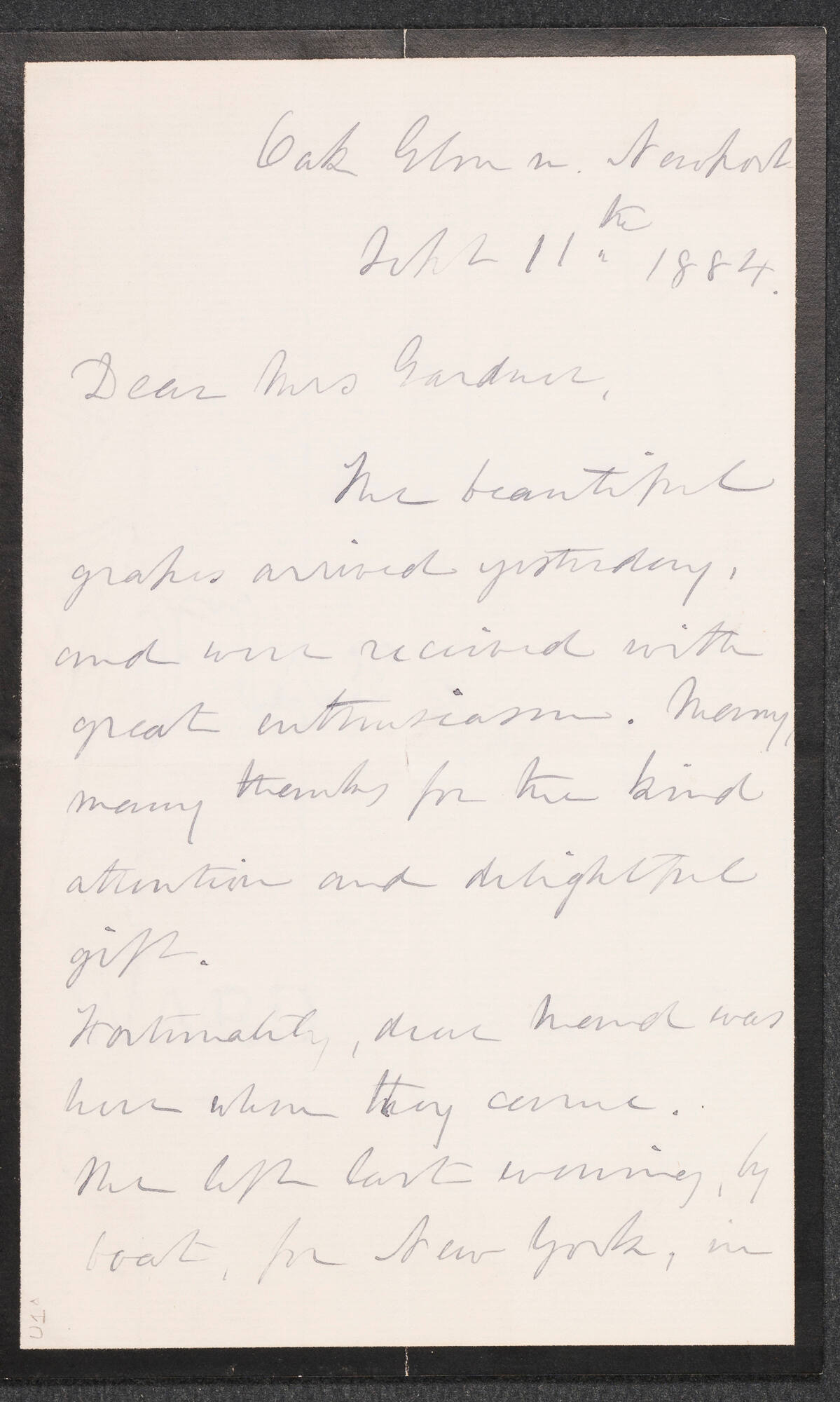 Letter to isabella stewart gardner from newport rhode island