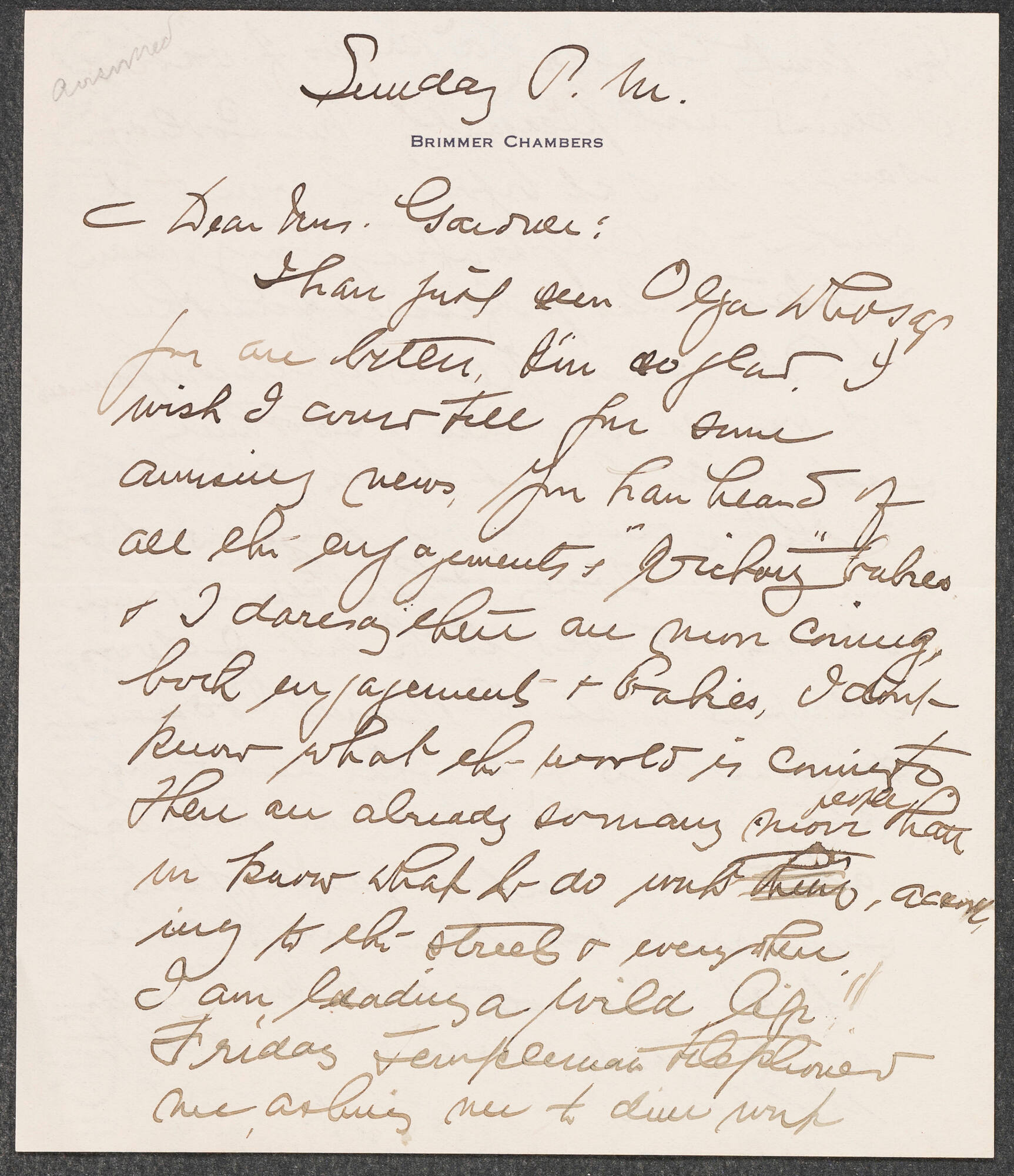 Letter to Isabella Stewart Gardner from Boston Isabella Stewart