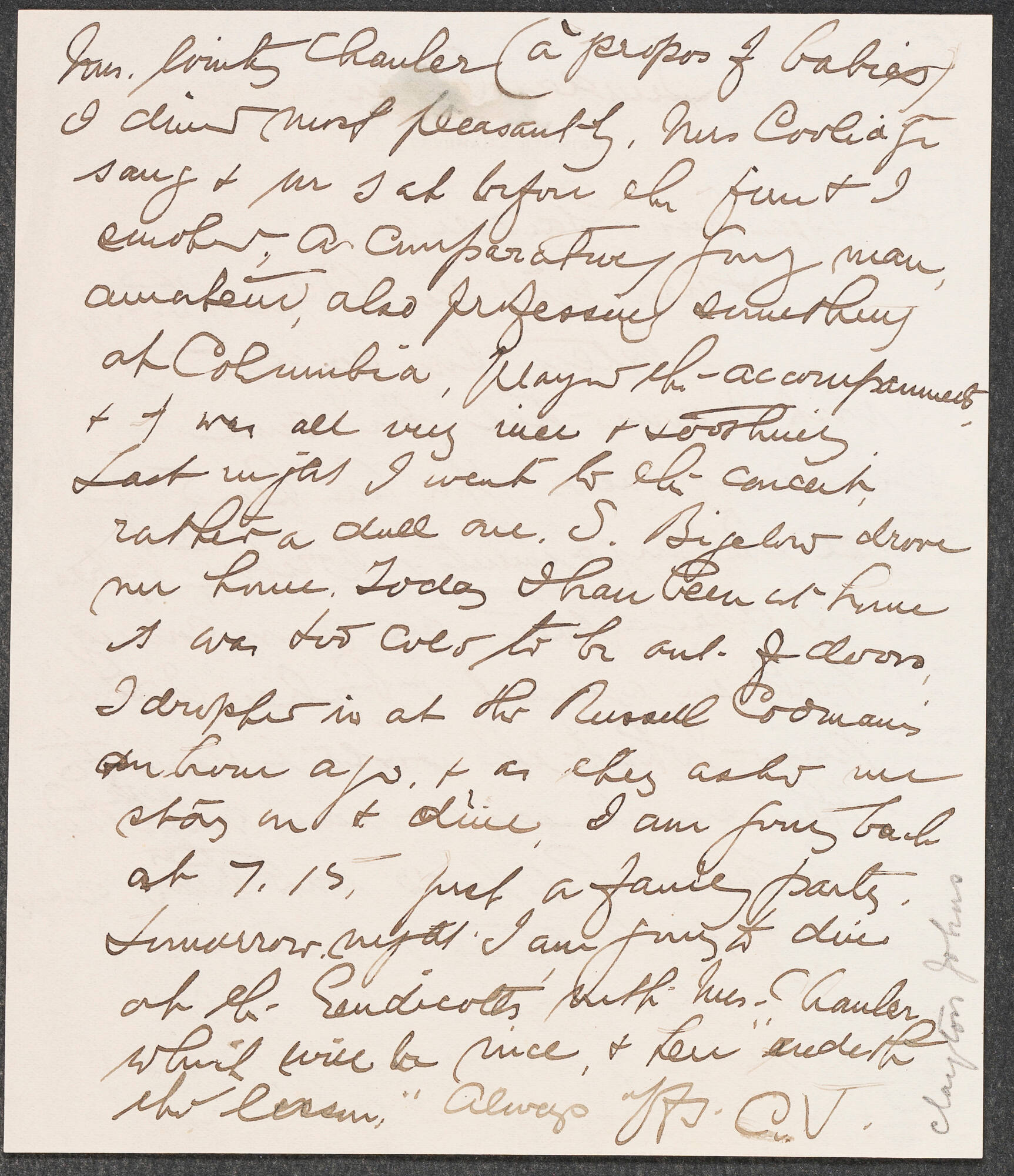 Letter to Isabella Stewart Gardner from Boston Isabella Stewart
