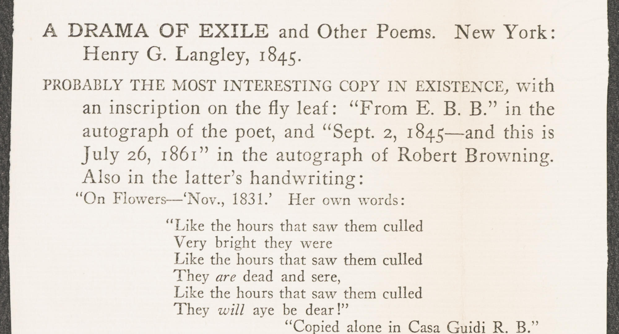 Dealer Catalog Listing For Elizabeth Barrett Browning Poems Isabella Stewart Gardner Museum