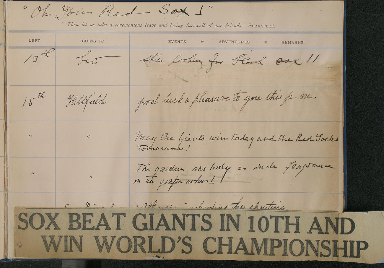 Isabella's inscription of "Oh You Red Sox!" in Guest Book Volume XII