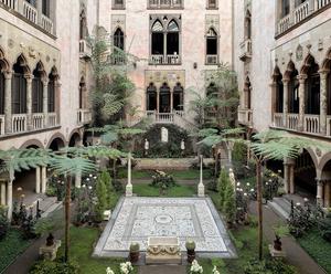 The Isabella Stewart Gardner Museums’s Courtyard, featuring the mosaic floor with Medusa in the center of the frame