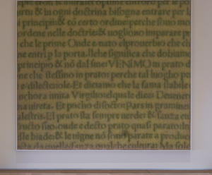 The text from Dante’s Canto IV in green in a square of grass from Ackroyd & Harvey’s ‘Script’.