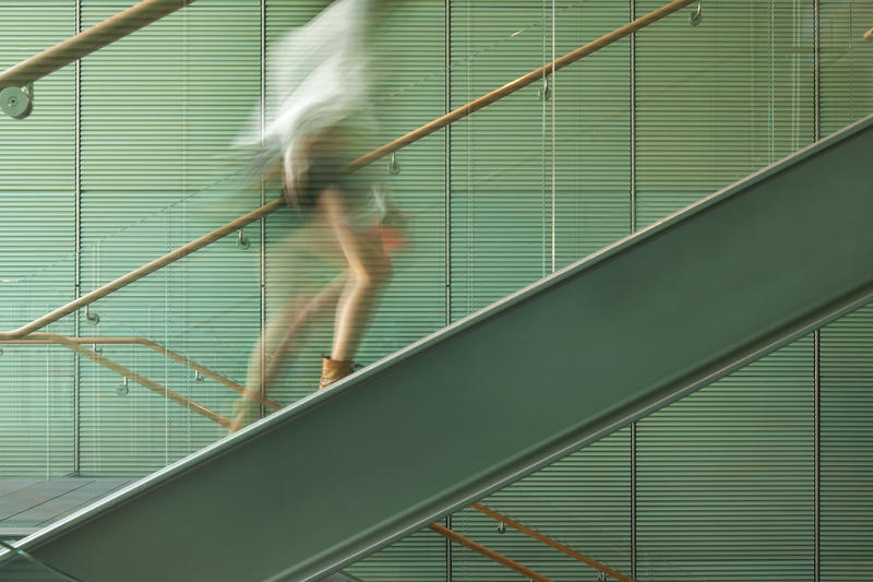 Staff member on stair in the Renzo Piano-designed New Wing in the Isabella Stewart Gardner Museum