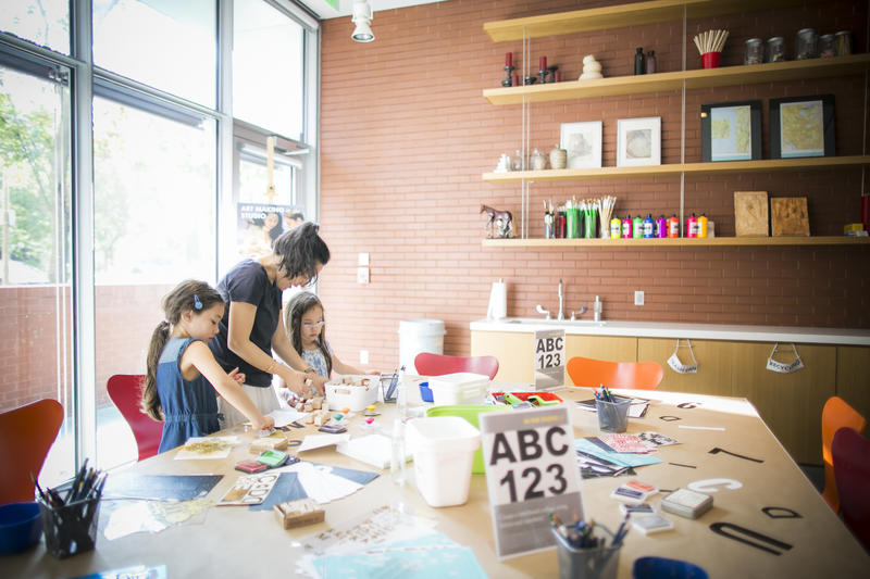 Family enjoying the Bertucci Education Studio at the Isabella Stewart Gardner Museum