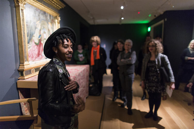 Neighborhood Luminary Black Venus interacting with visitors during February 2017 Third Thursdays event. Photo by Leonardo March.
