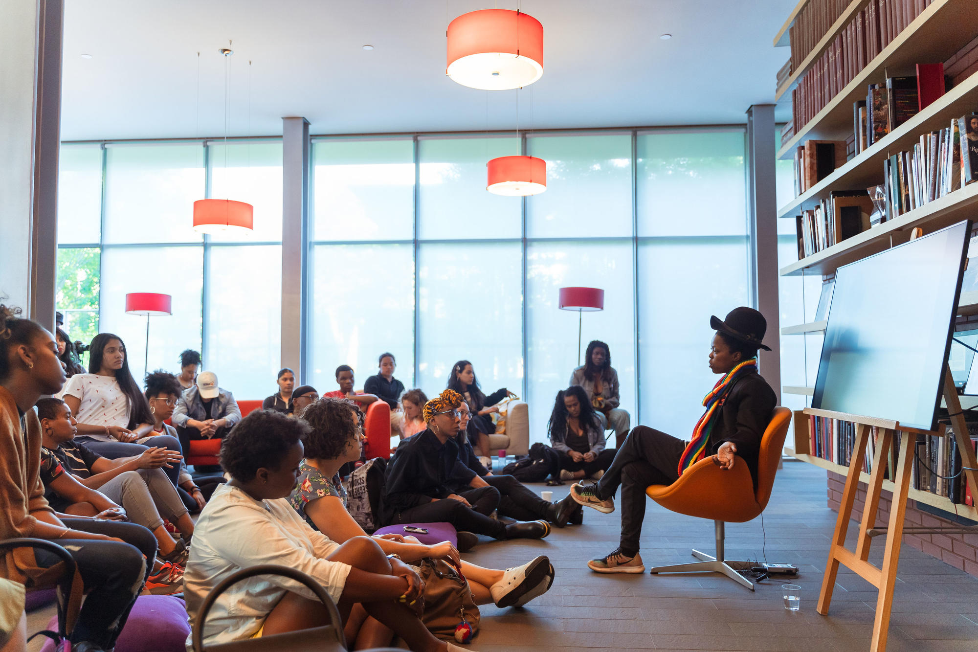 Artist-in-Residence Zanele Muholi gives a talk in the Living Room in 2019, photo by Faizal Westcott