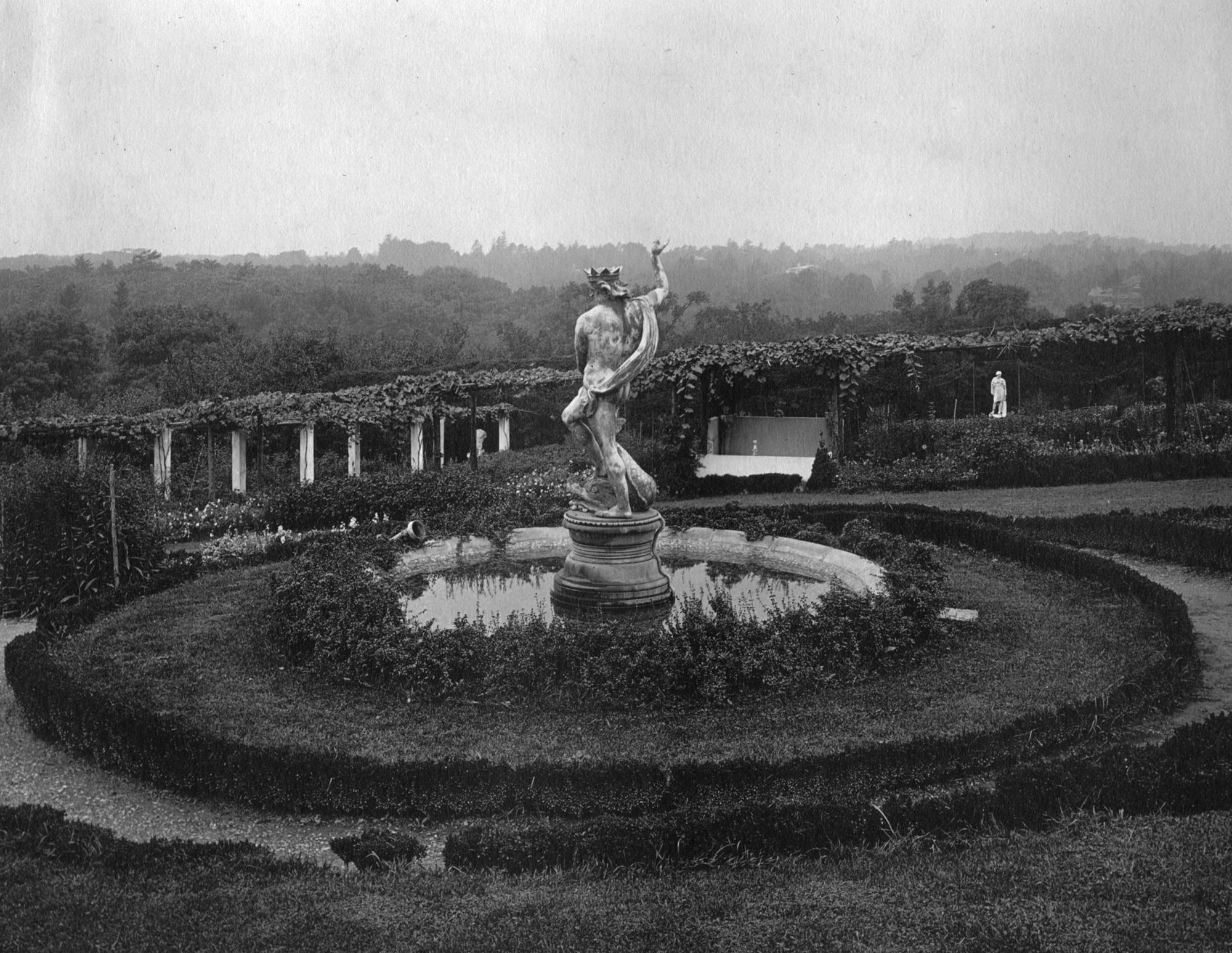 The Italian Garden at Green Hill, showing the Neptune fountain, about 1900. Photo: Thomas E. Marr (active Boston, 1890–1910)