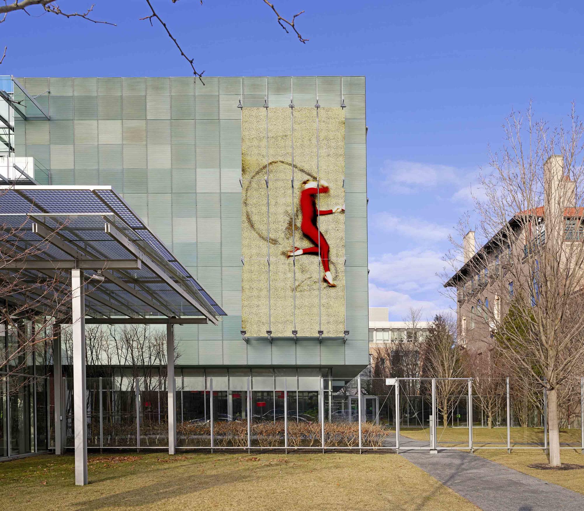 The Museum’s Anne H. Fitzpatrick Façade at the front of the building featuring Shen Wei's Red Marker Number 1