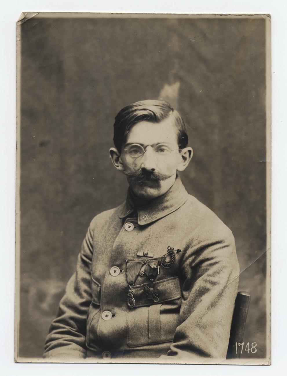 American Red Cross, WWI soldier facial reconstruction documentation photograph, about 1920