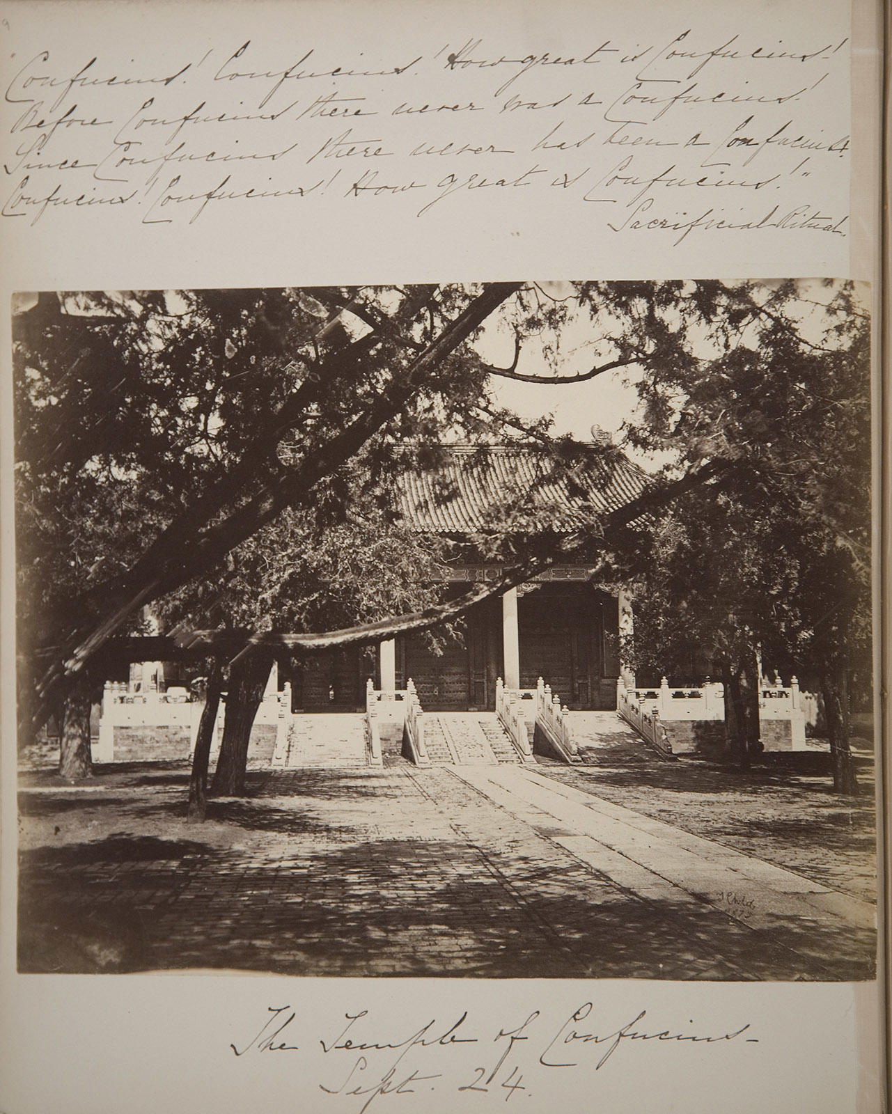 Isabella Stewart Gardner Travel Album: China, 1883 showing the Temple of Confucius in Beijing