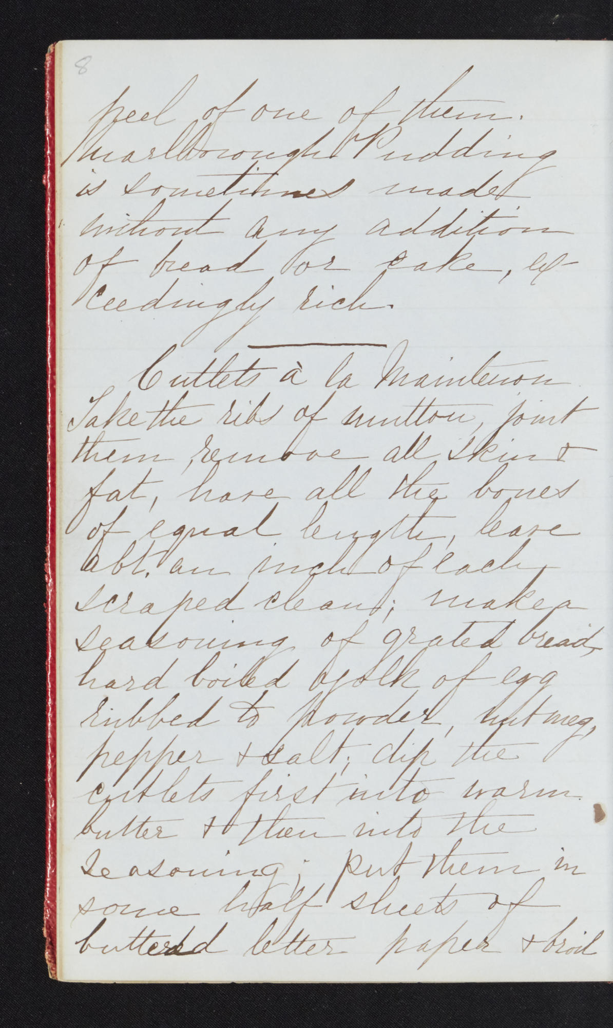 Recipe for “Cutlets à la Maintenon” from Isabella’s recipe book in the handwriting of Adelia Stewart, Isabella’s mother