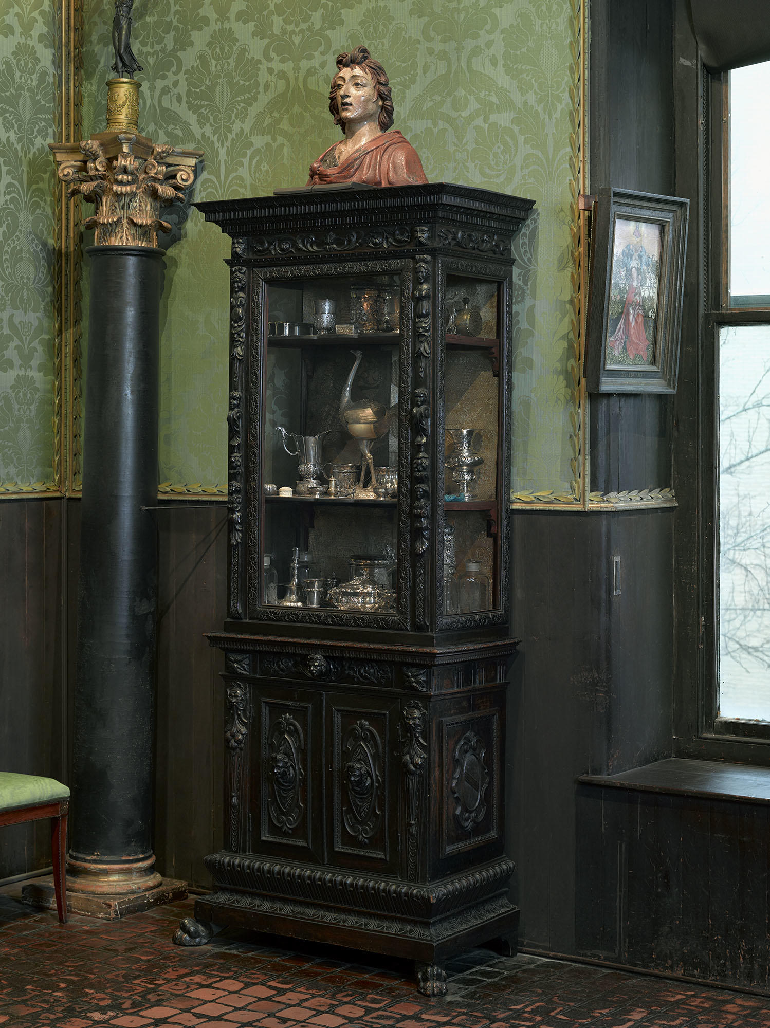 Silver cabinet in the Dutch Room at the Isabella Stewart Gardner Museum