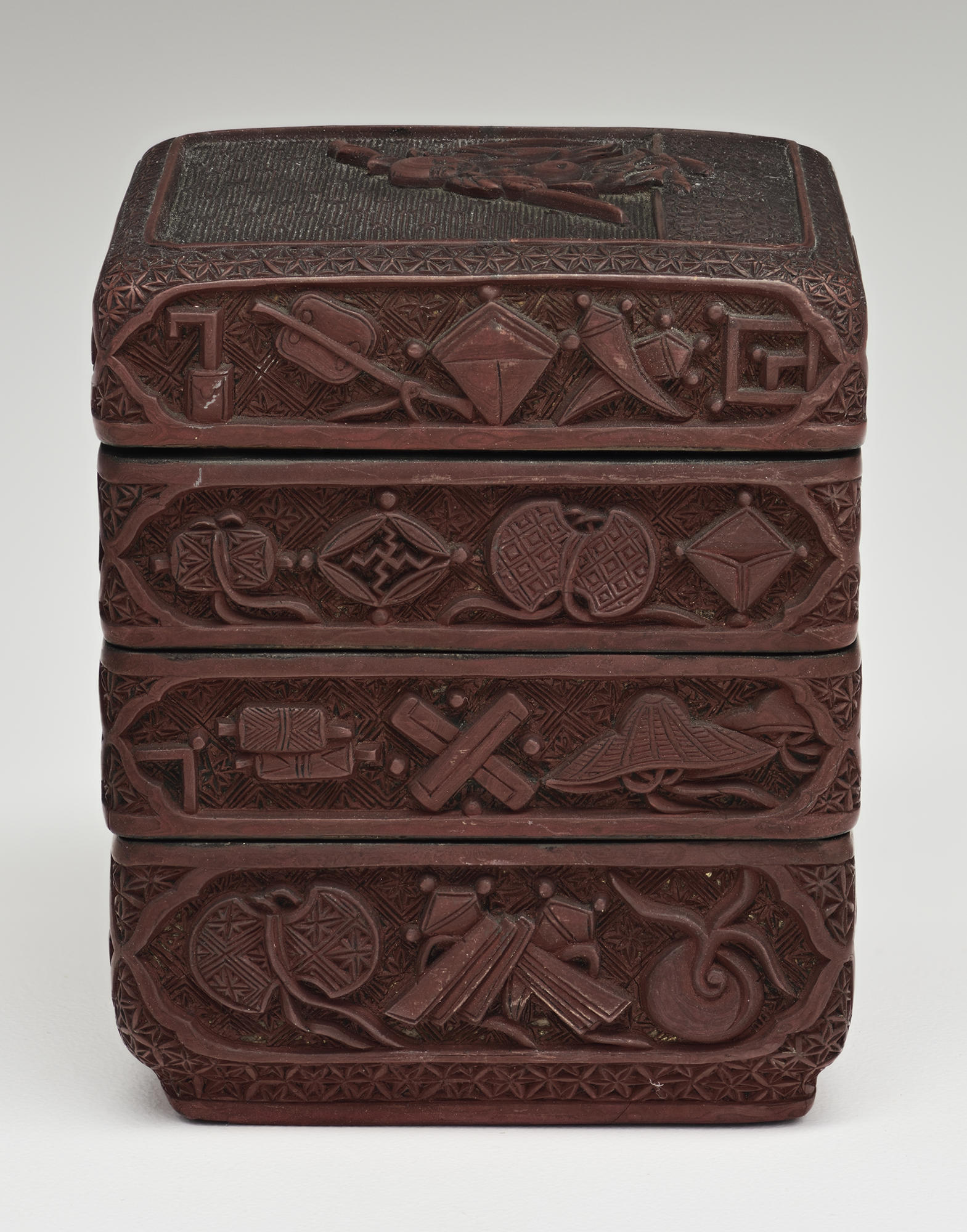 Japanese, Incense Box, early 19th century. Carved red lacquer (tsuishu)