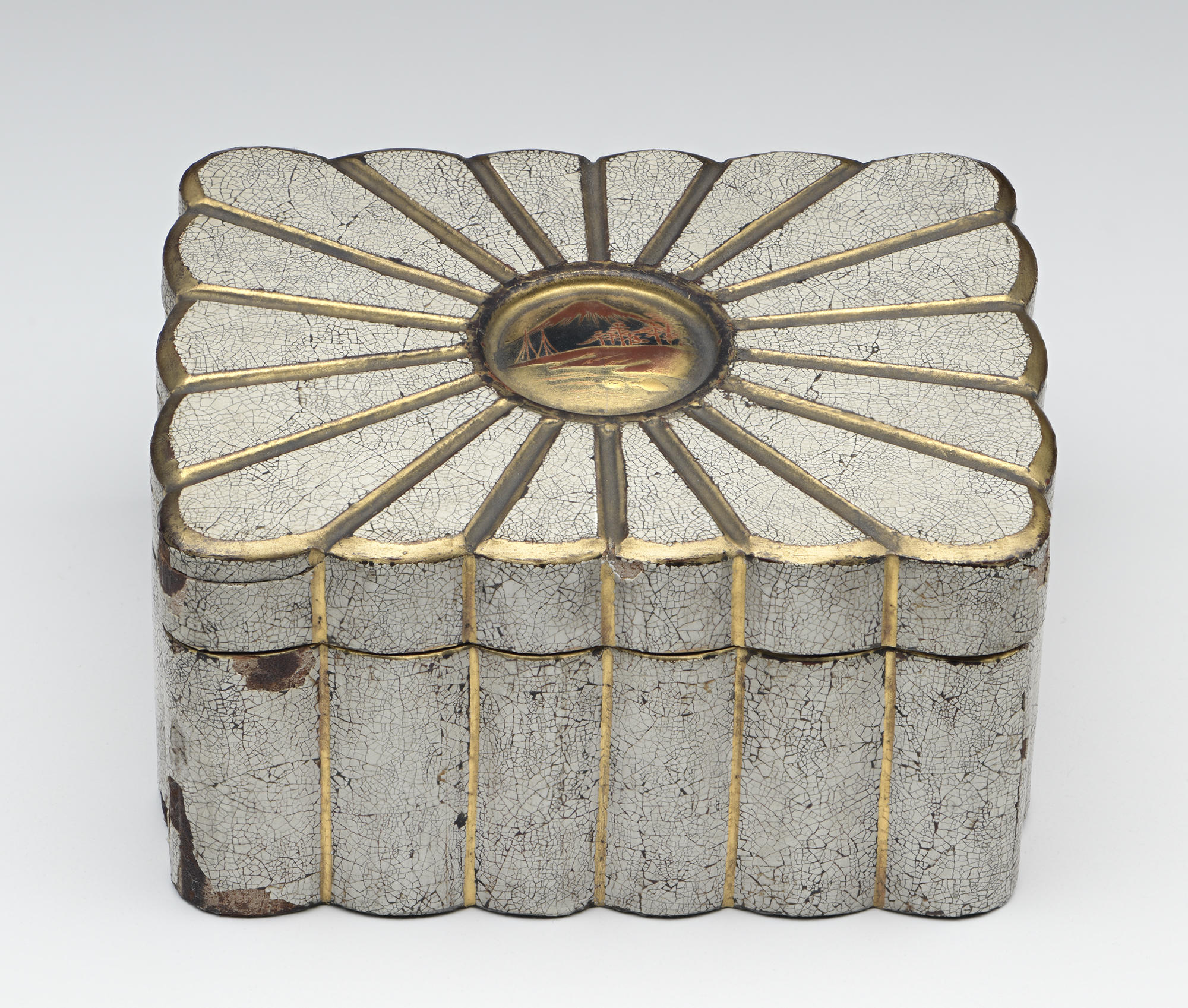 Japanese, Cigarette Box, late 19th century. Lacquer with quail eggshells and gold