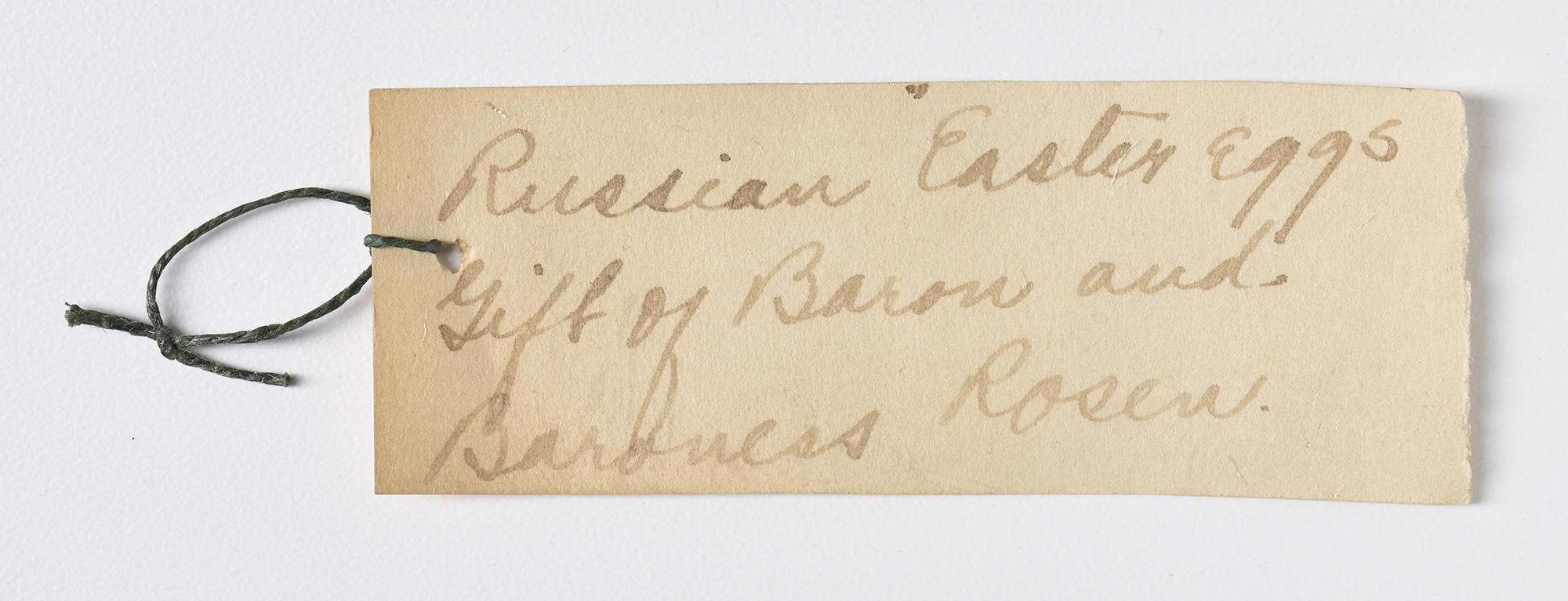 Note reading "Russian Easter Eggs, Gift of Baron and Baroness Rosen"