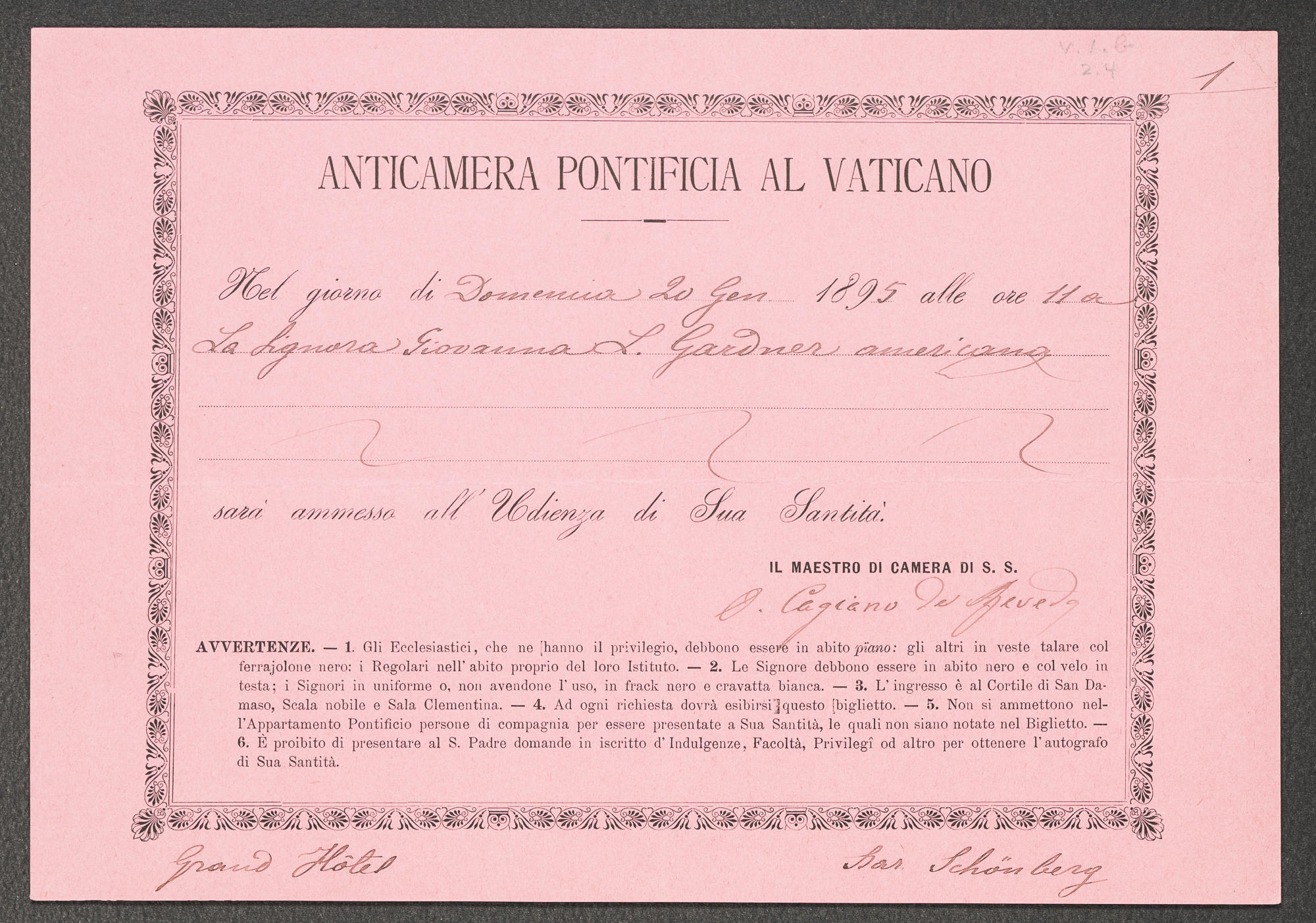 A pink certificate.