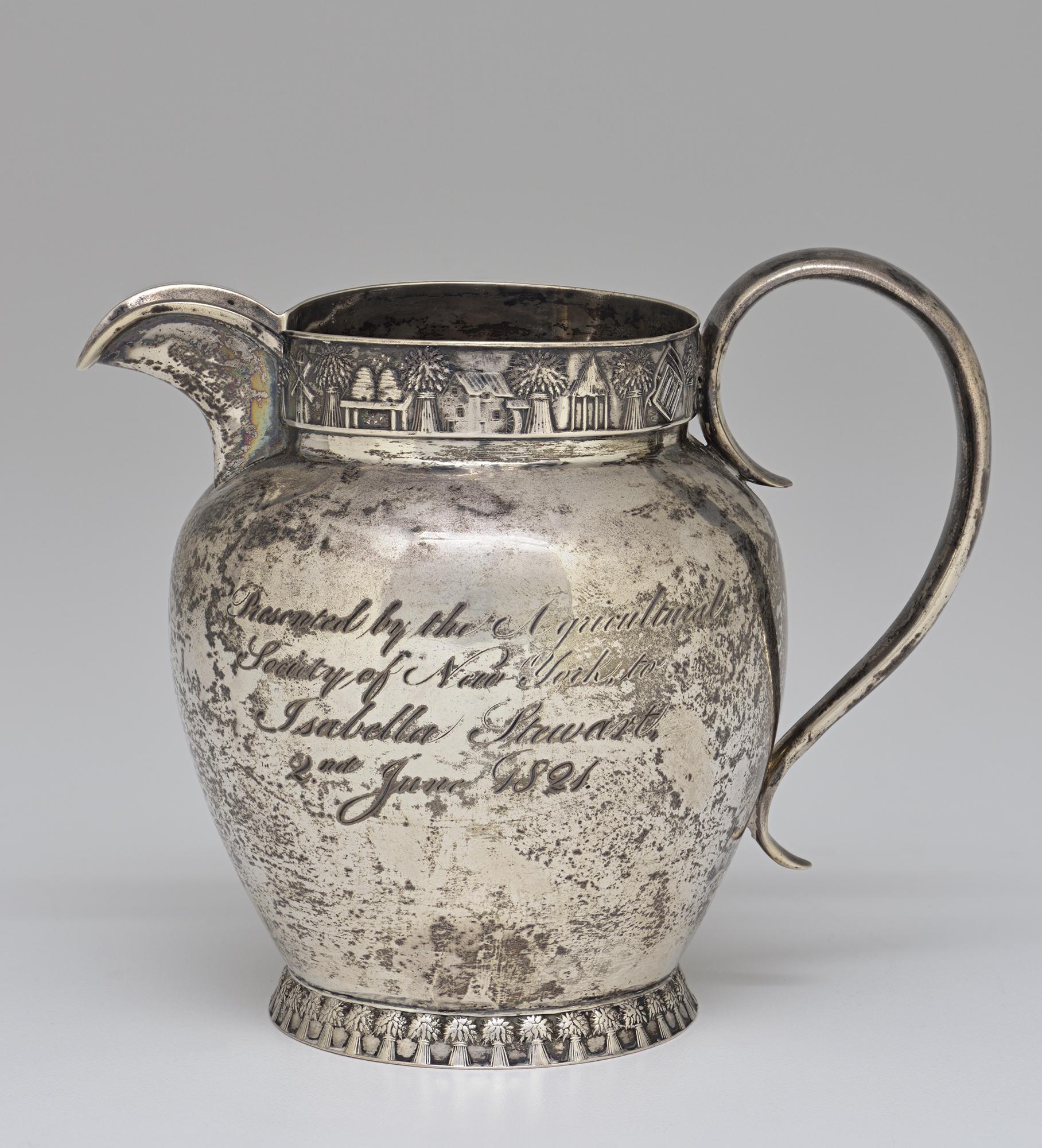 A silver pitcher