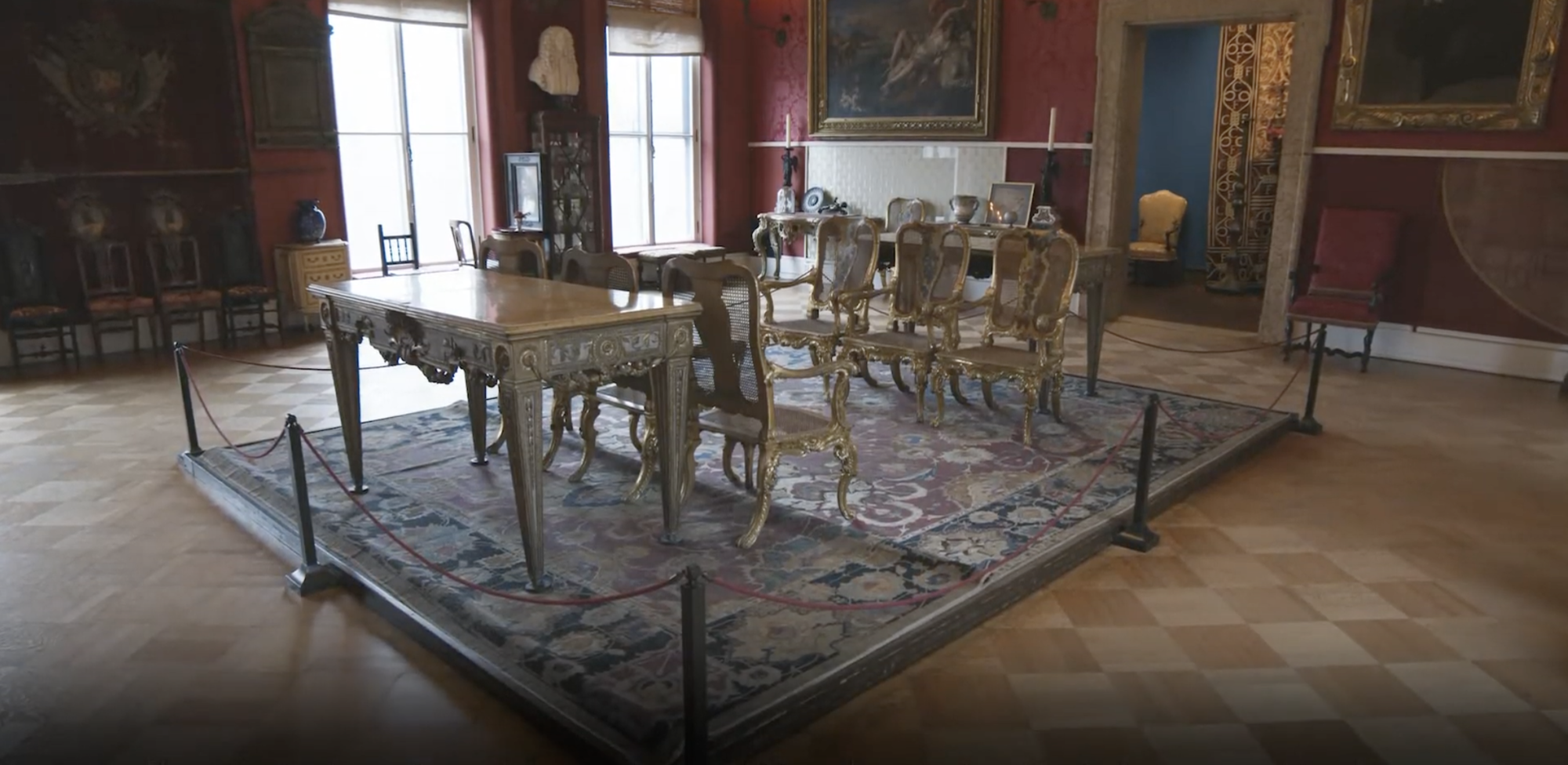 A table and chairs in the Titian room.