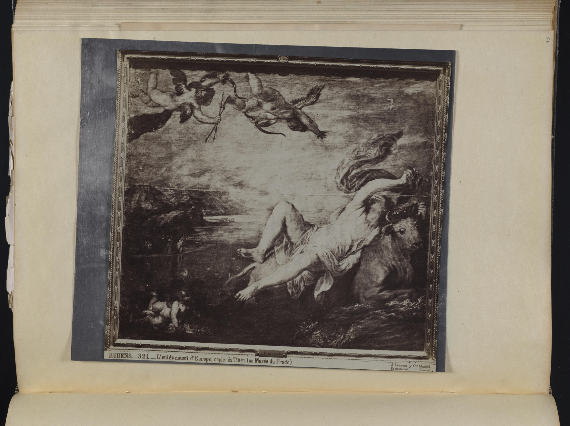 A black and white image of the Rape of Europa.