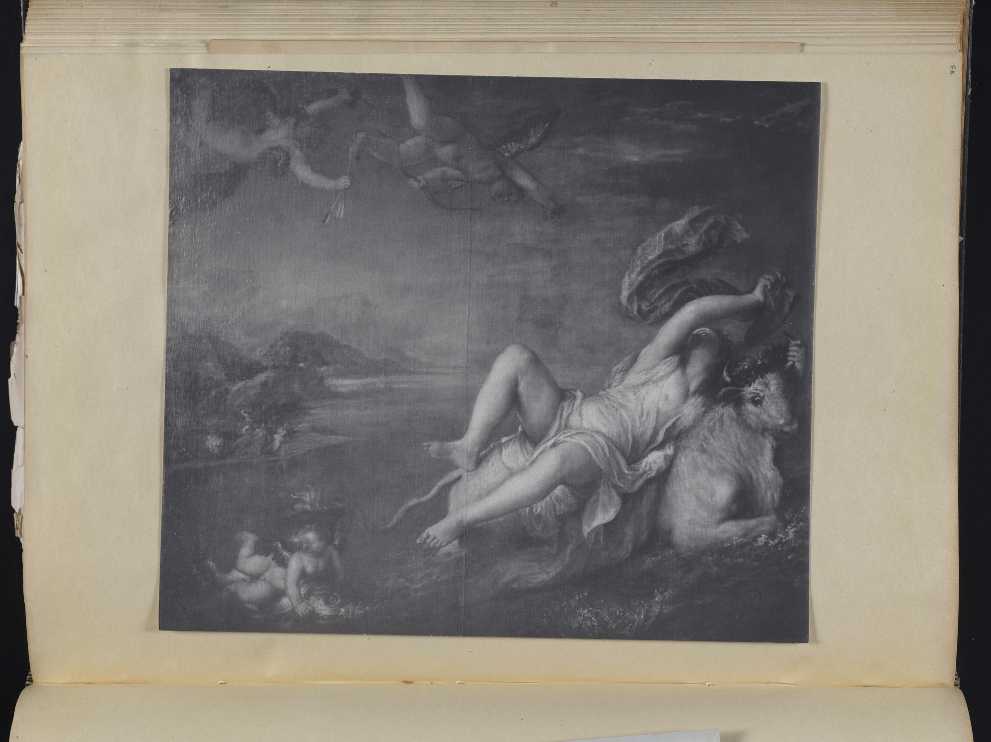 A more detailed black and white image of the Rape of Europa.