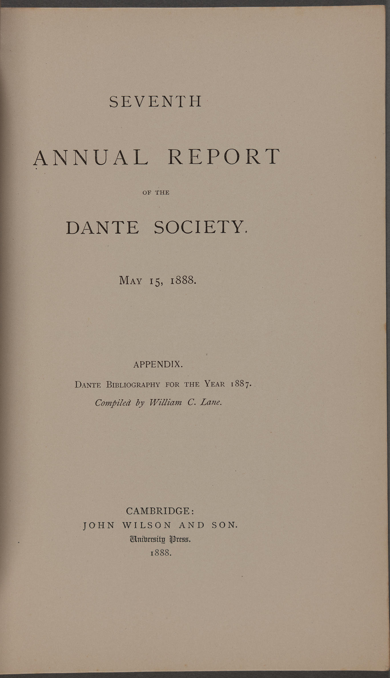 The cover of the seventh annual report of the Dante Society