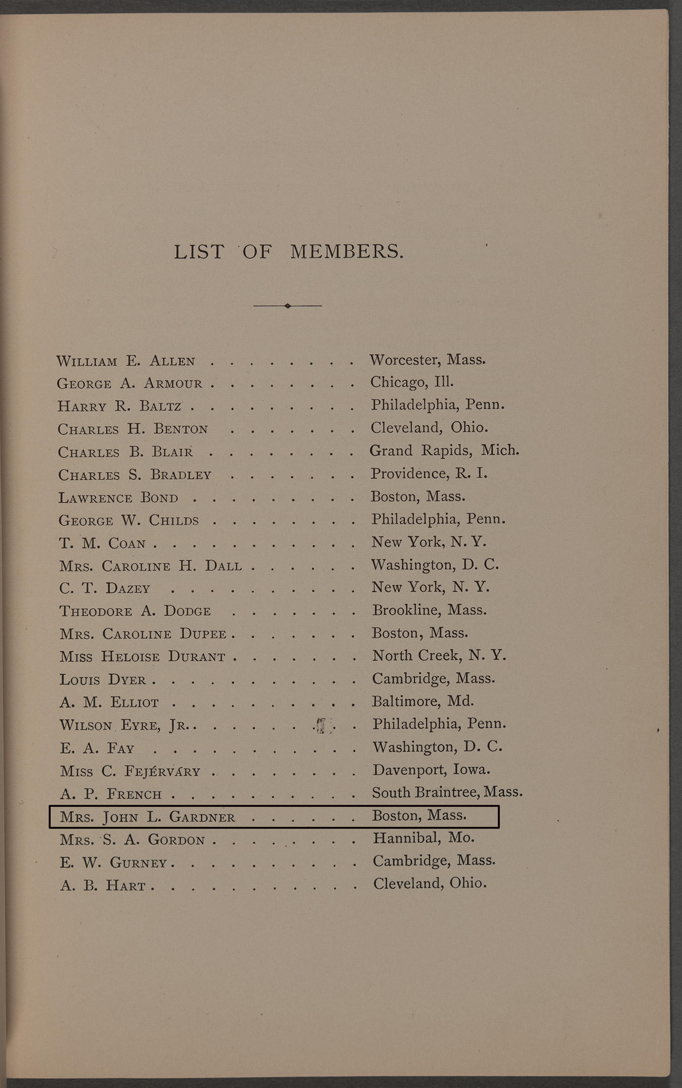 A list of members of the Dante Society in 1881.