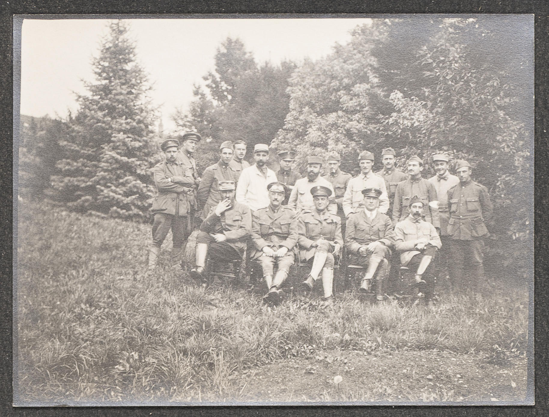 A group of men in the woods in France during WWI.