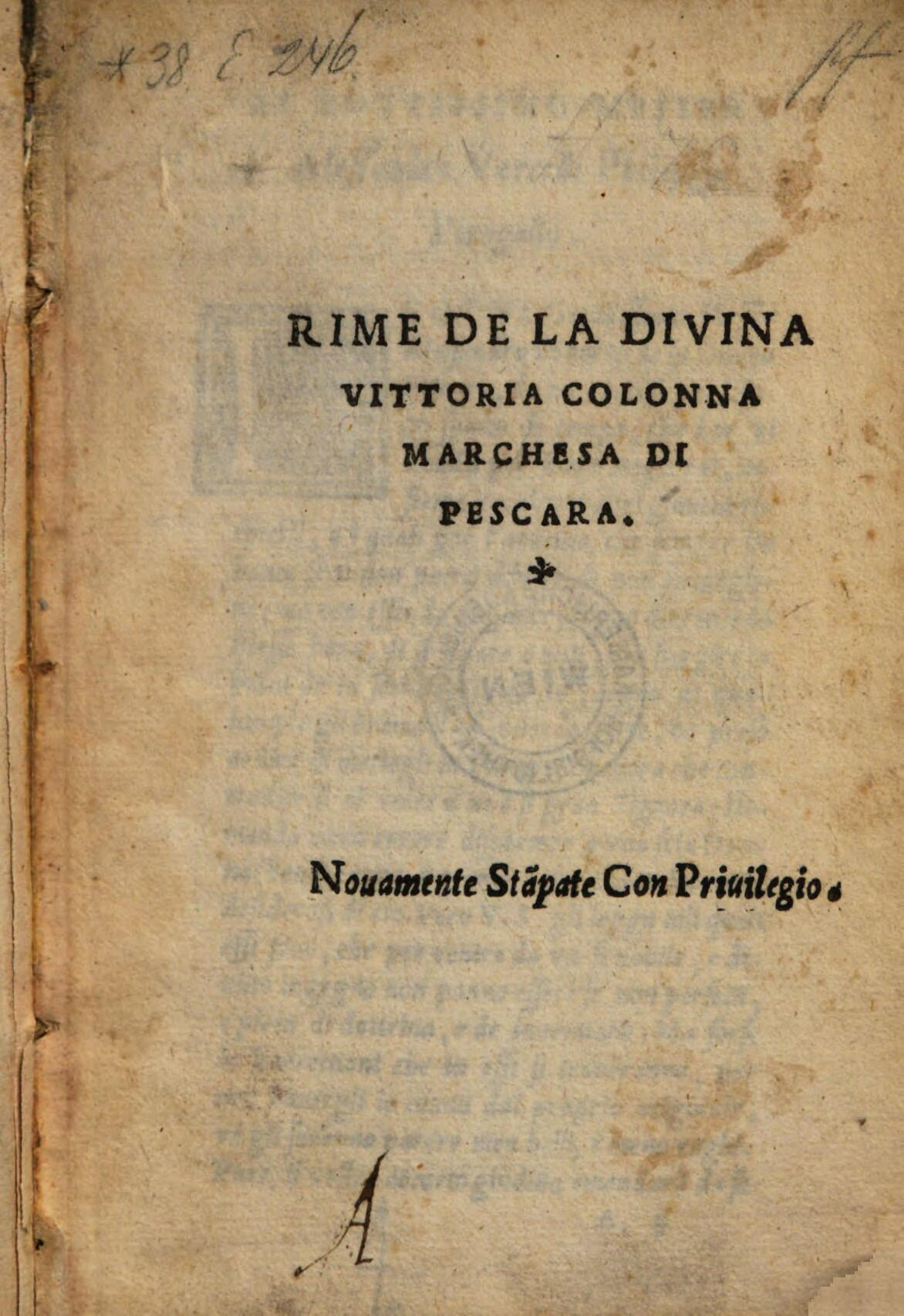 Rime De La Divina by Vittoria Colonna.