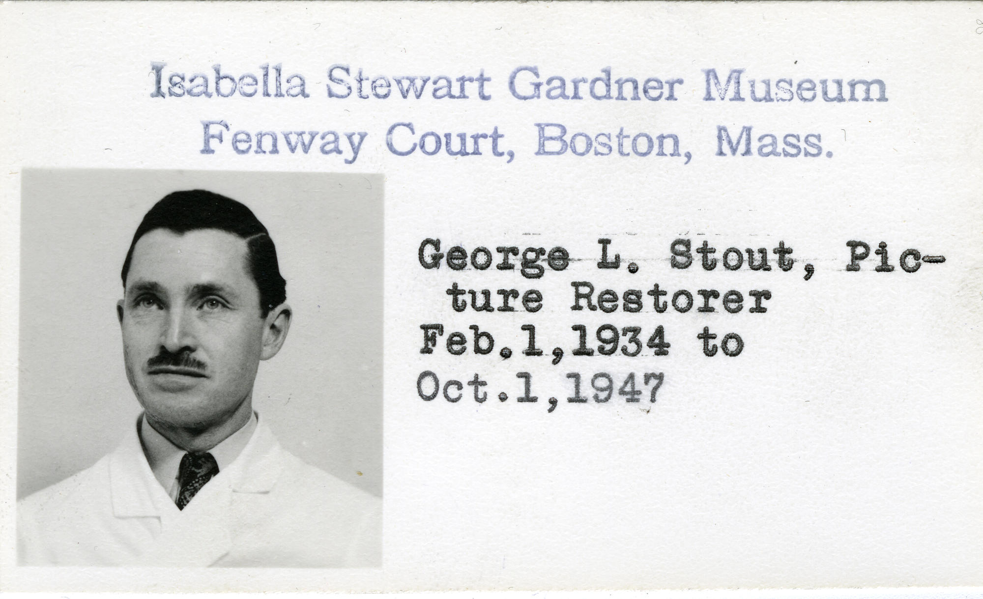 George Stout's Museum ID. 