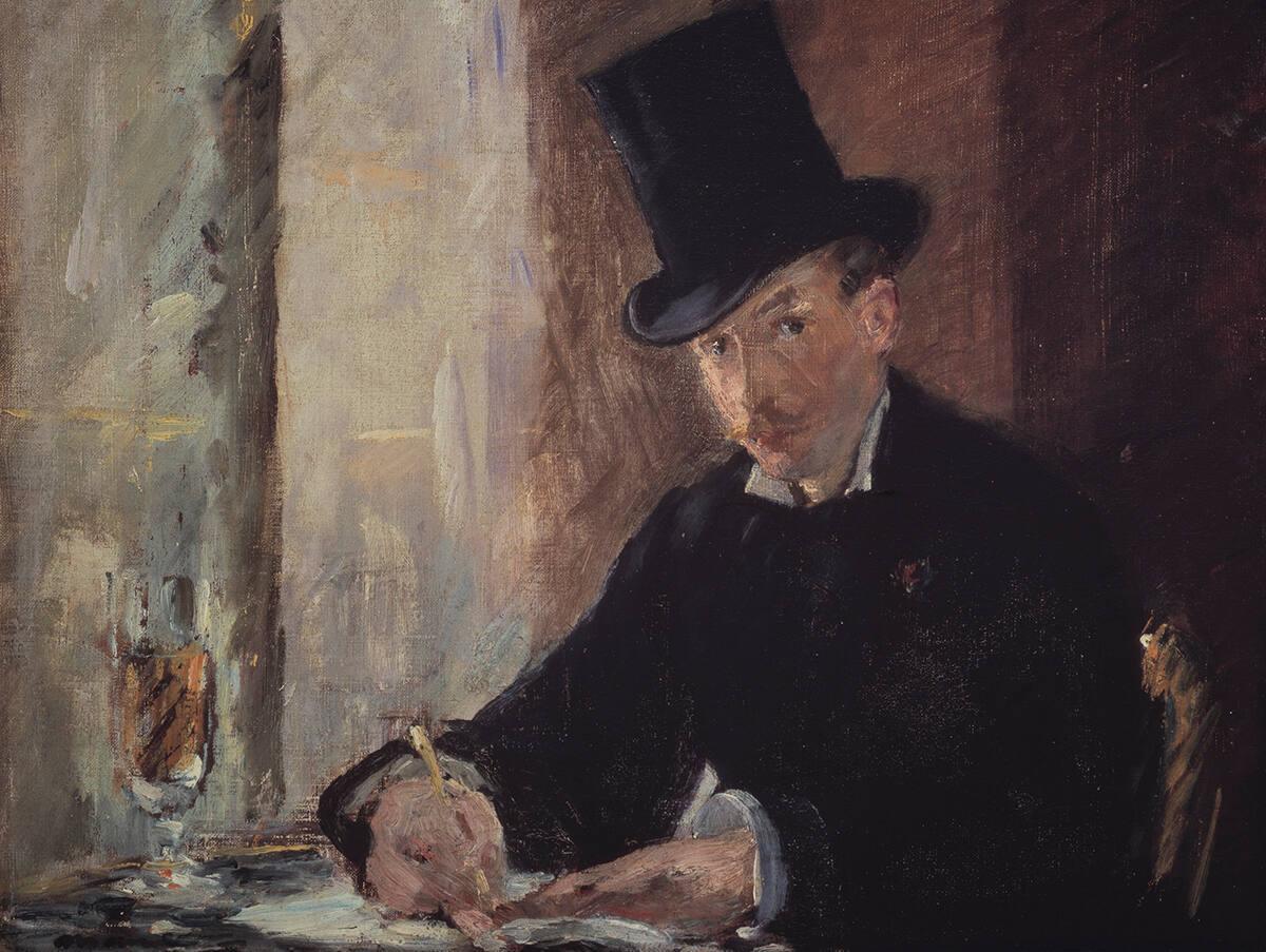 A painting of a man with a top hat writing.
