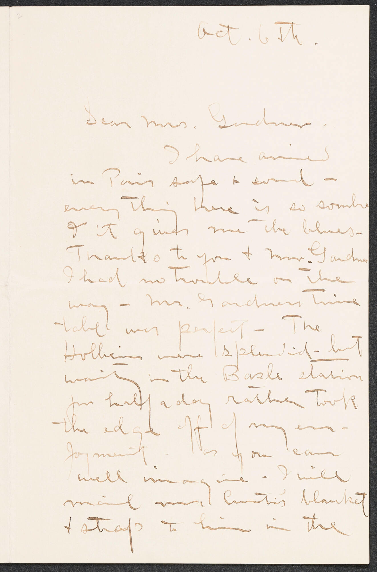 Handwritten letter in brown ink from Andreas Martin Andersen to Isabella Stewart Gardner.