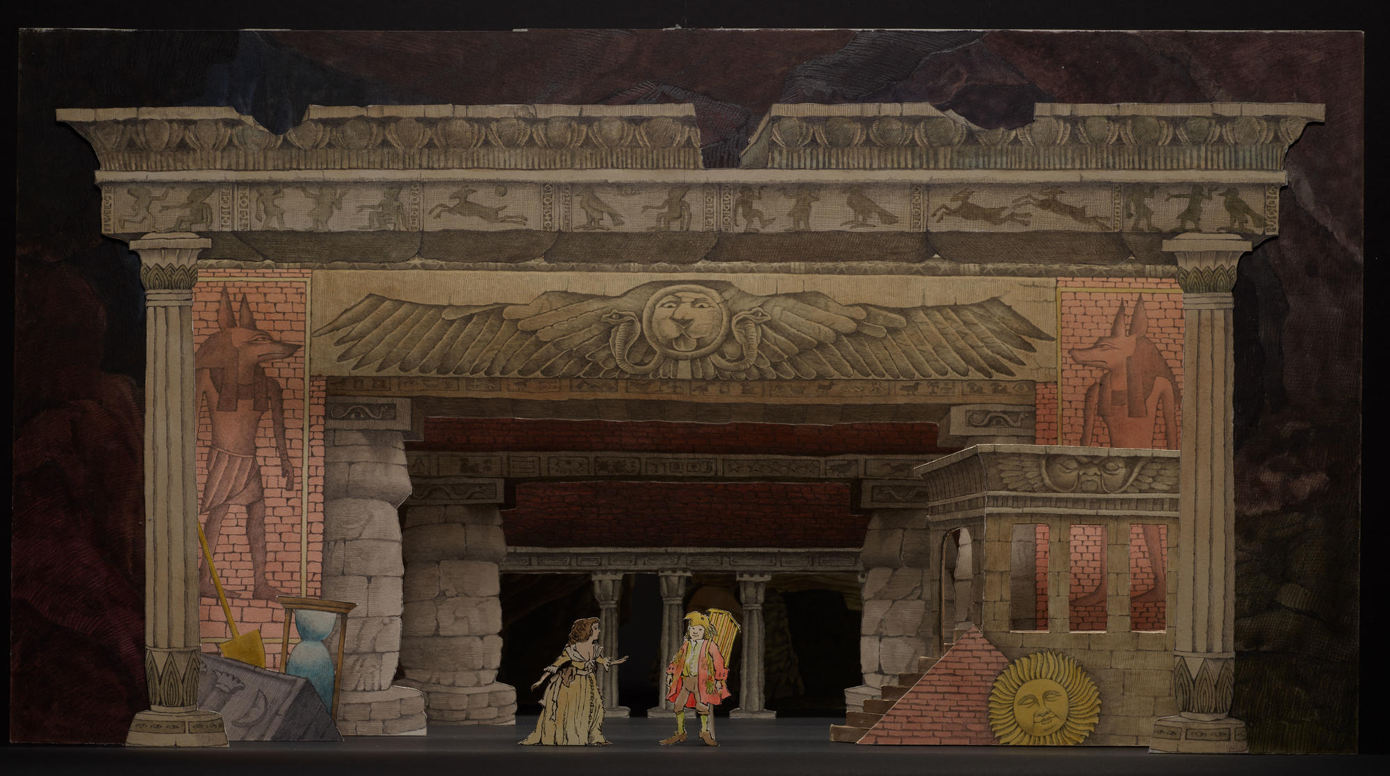 Diorama of Sarastro’s temple, with Pamina and Papageno, act 2, scene 4, 1979–80