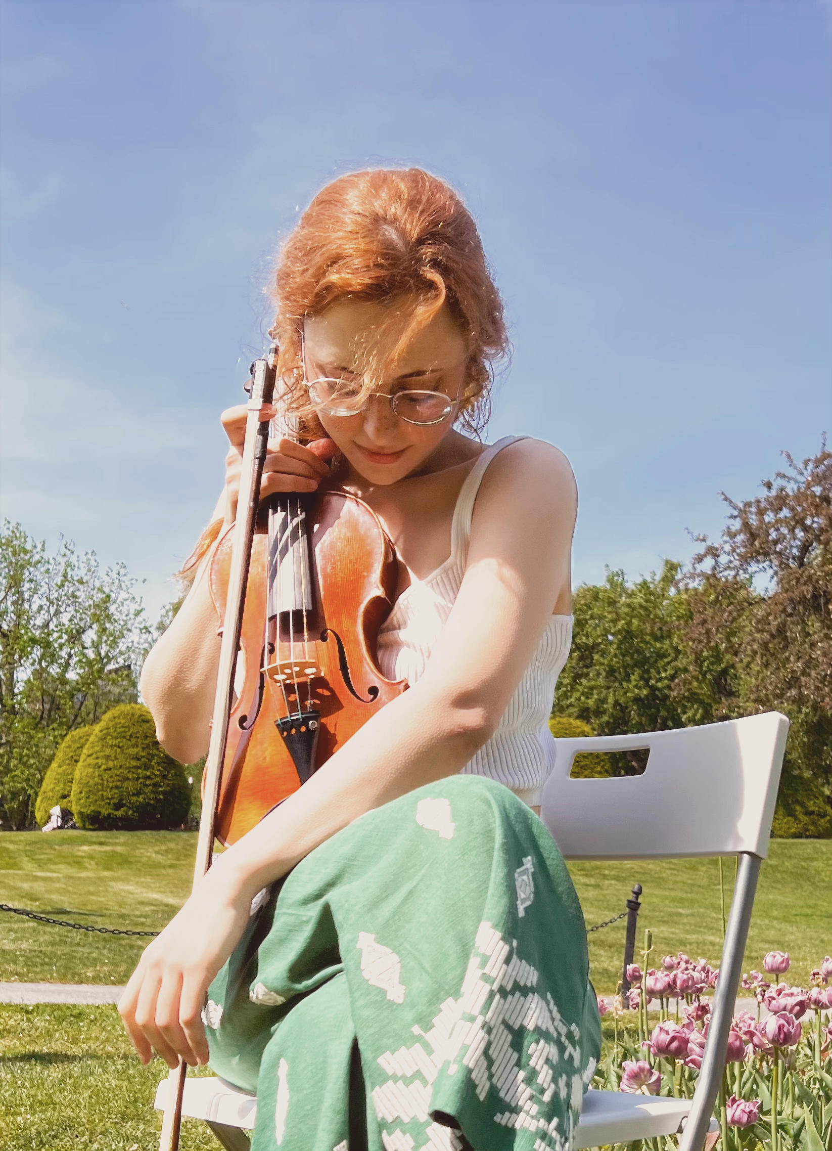 headshot of woman with a violin