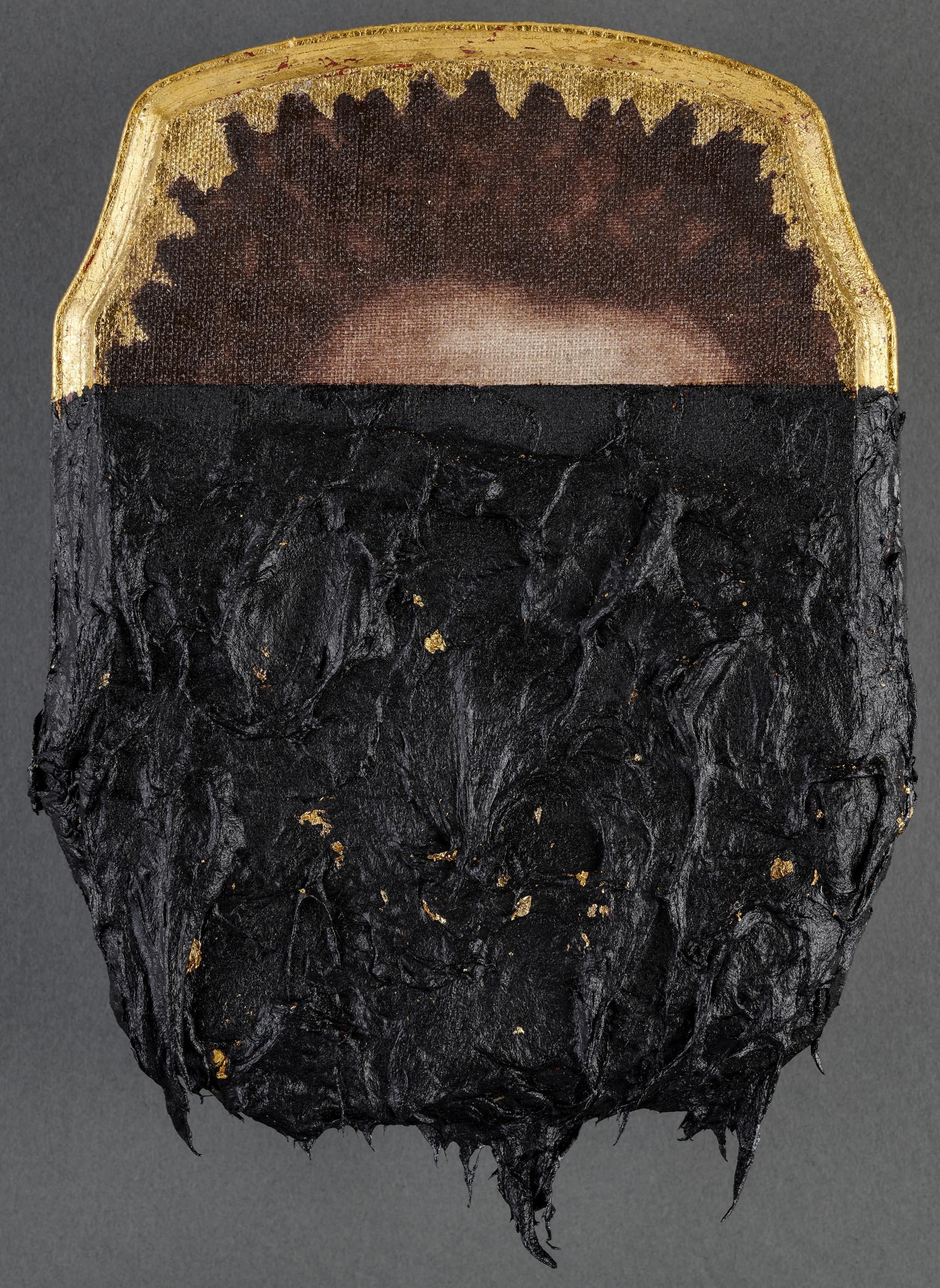 Titus Kaphar, Jerome XIX, 2014. Oil, tar, and gold leaf on panel. 25.4 x 17.8 x 2.5 cm (10 x 7 x 1 in.). Collection of Lonti Ebers. 