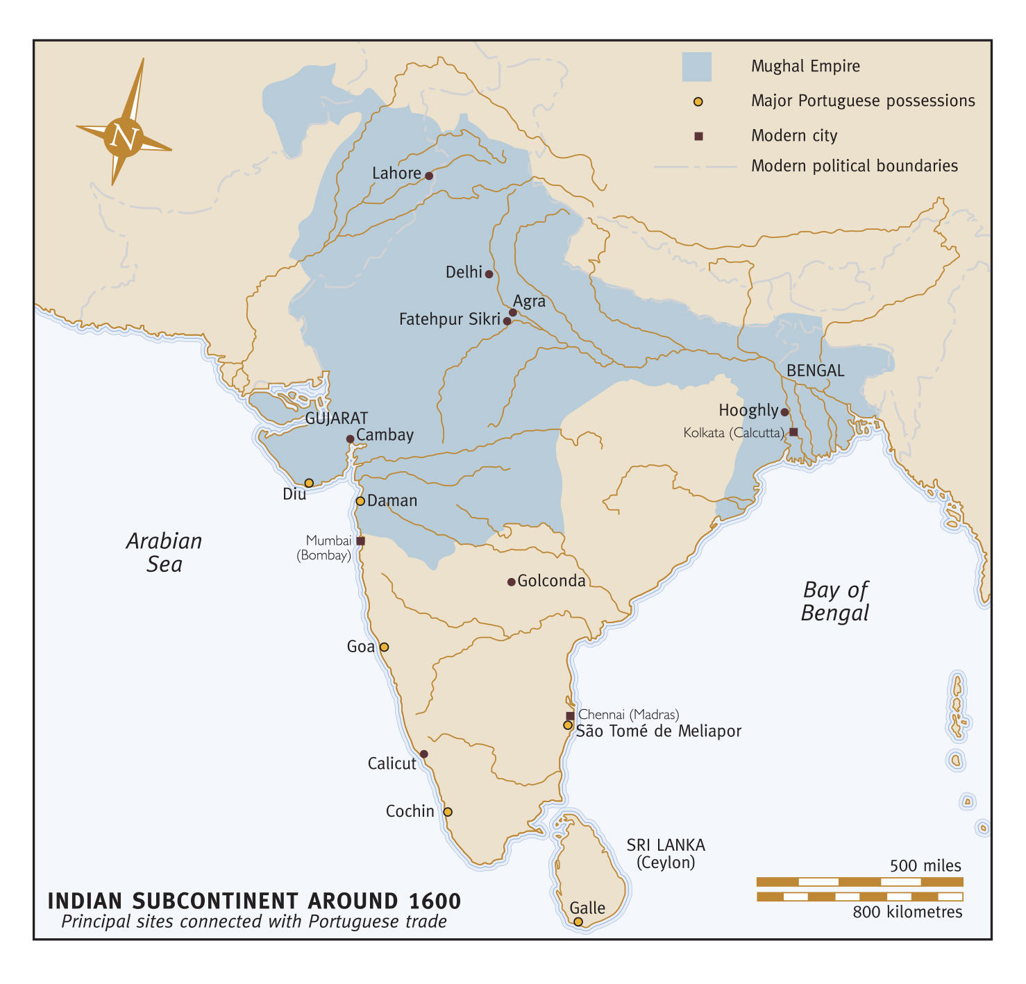 A line map of India with Bengal in the eastern part of the geography