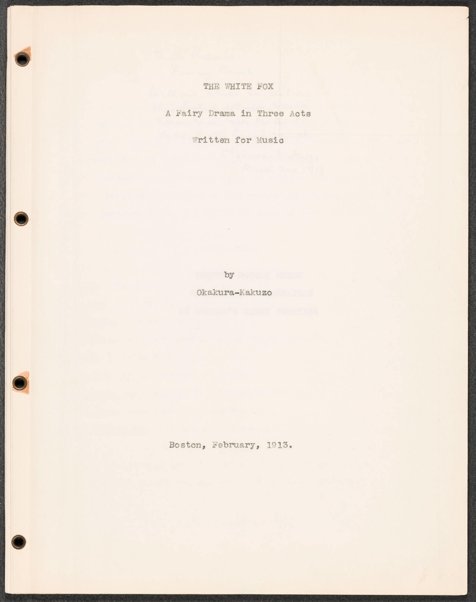 Title page of Okakura Kakuzō’s libretto ‘The White Fox.’ 