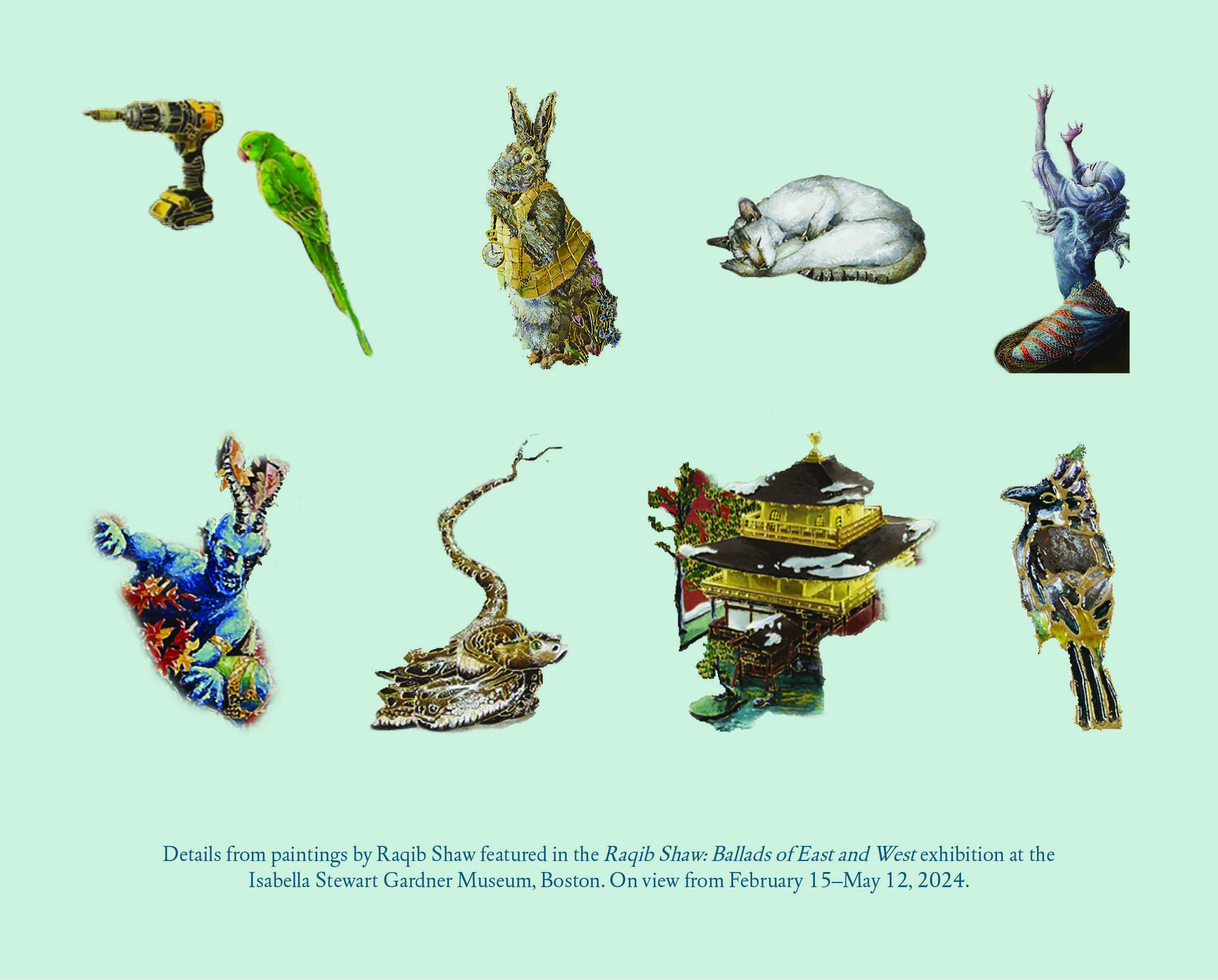 Collection of items from several Raqib Shaw paintings