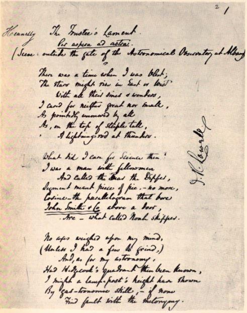 Handwritten poem titled The Trustee’s Lament, with the name Hennessy inscribed to the left of the title