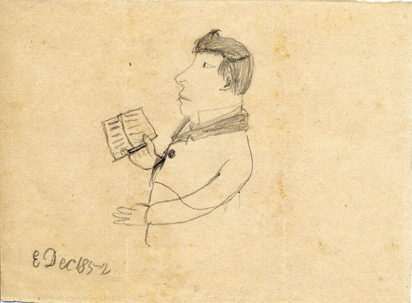  Pencil drawing of a man holding a book.