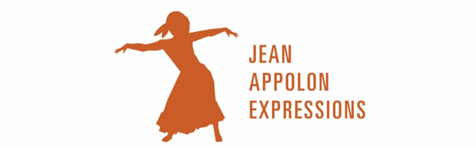 An orange figure of a woman dancing with the words Jean Appolon Expressions next to her