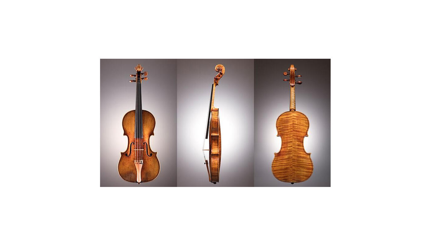 Three views of a violin.
