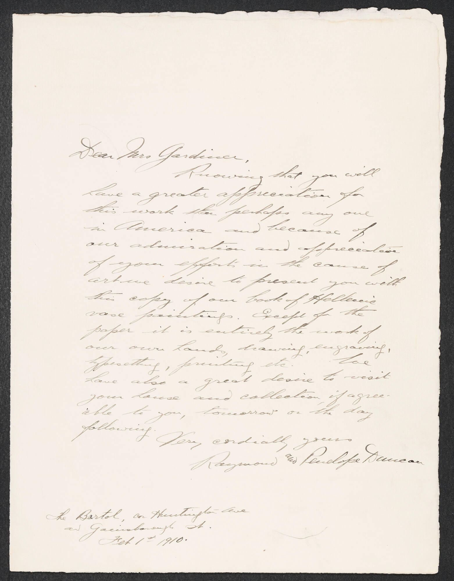 A copy of a hand written letter. 