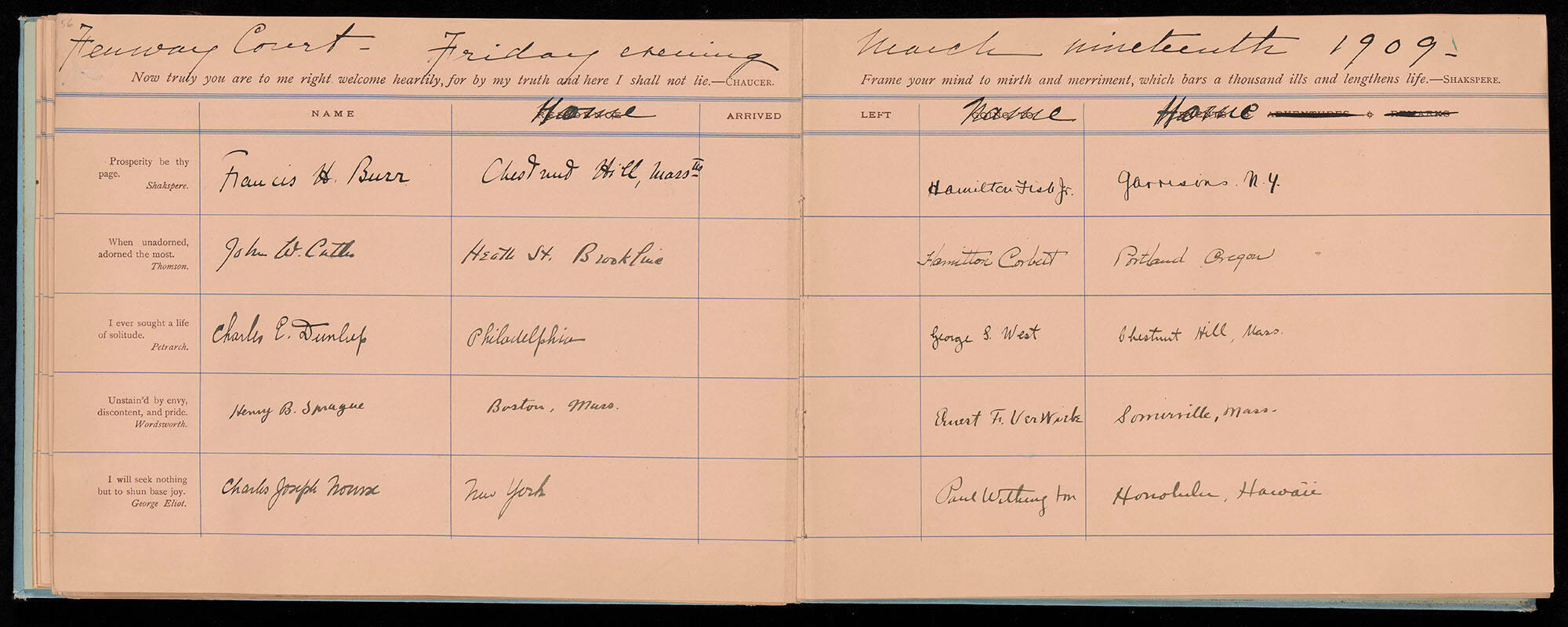 An open album with signatures of the Harvard football team. 