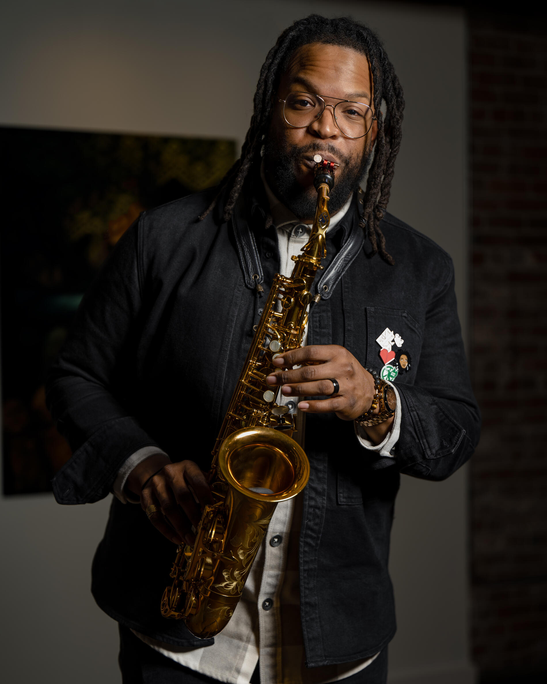 African American man playing the saxophone 