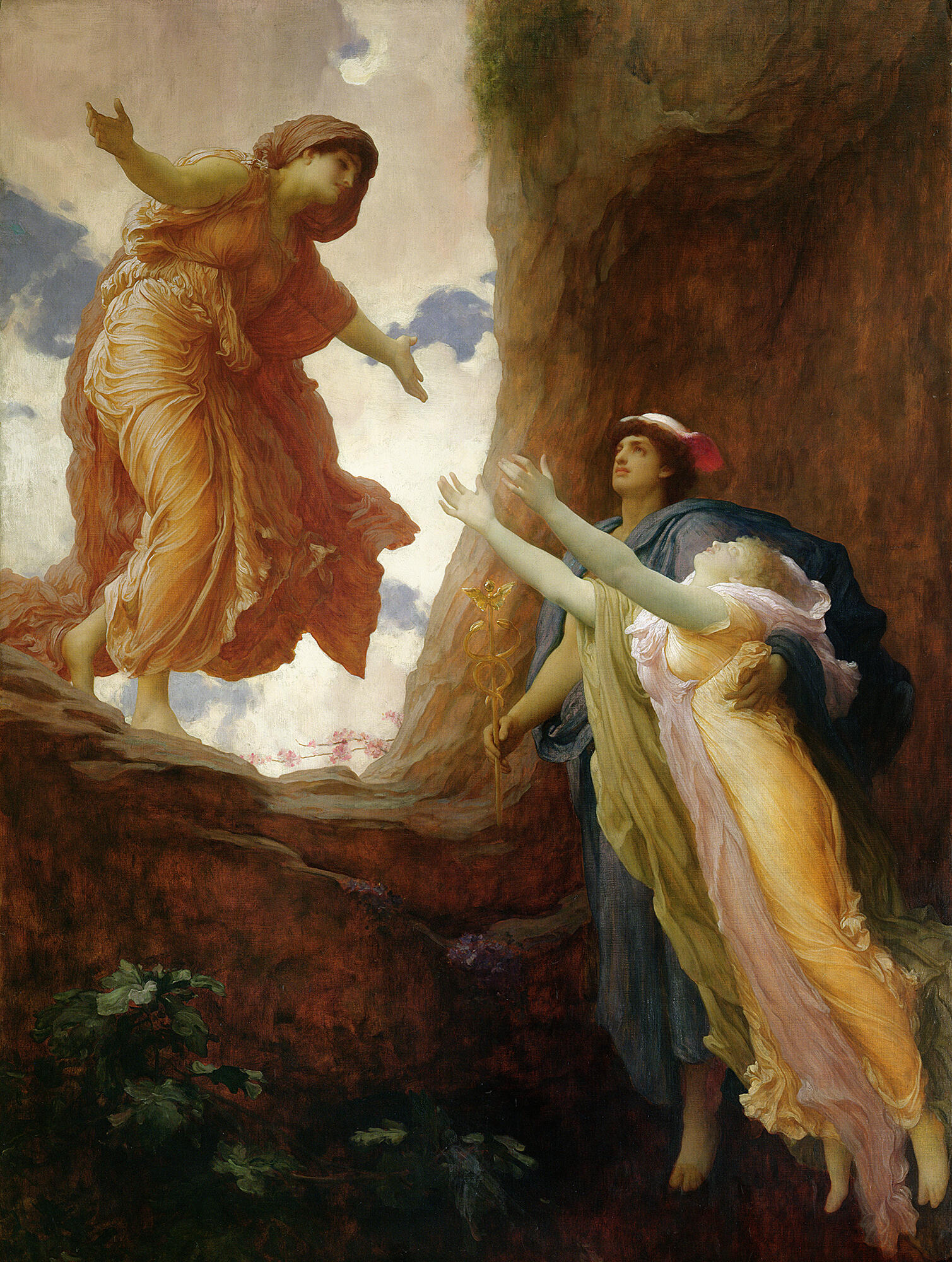 An oil painting of Hermes returning Persphone from the underworld to Demeter.