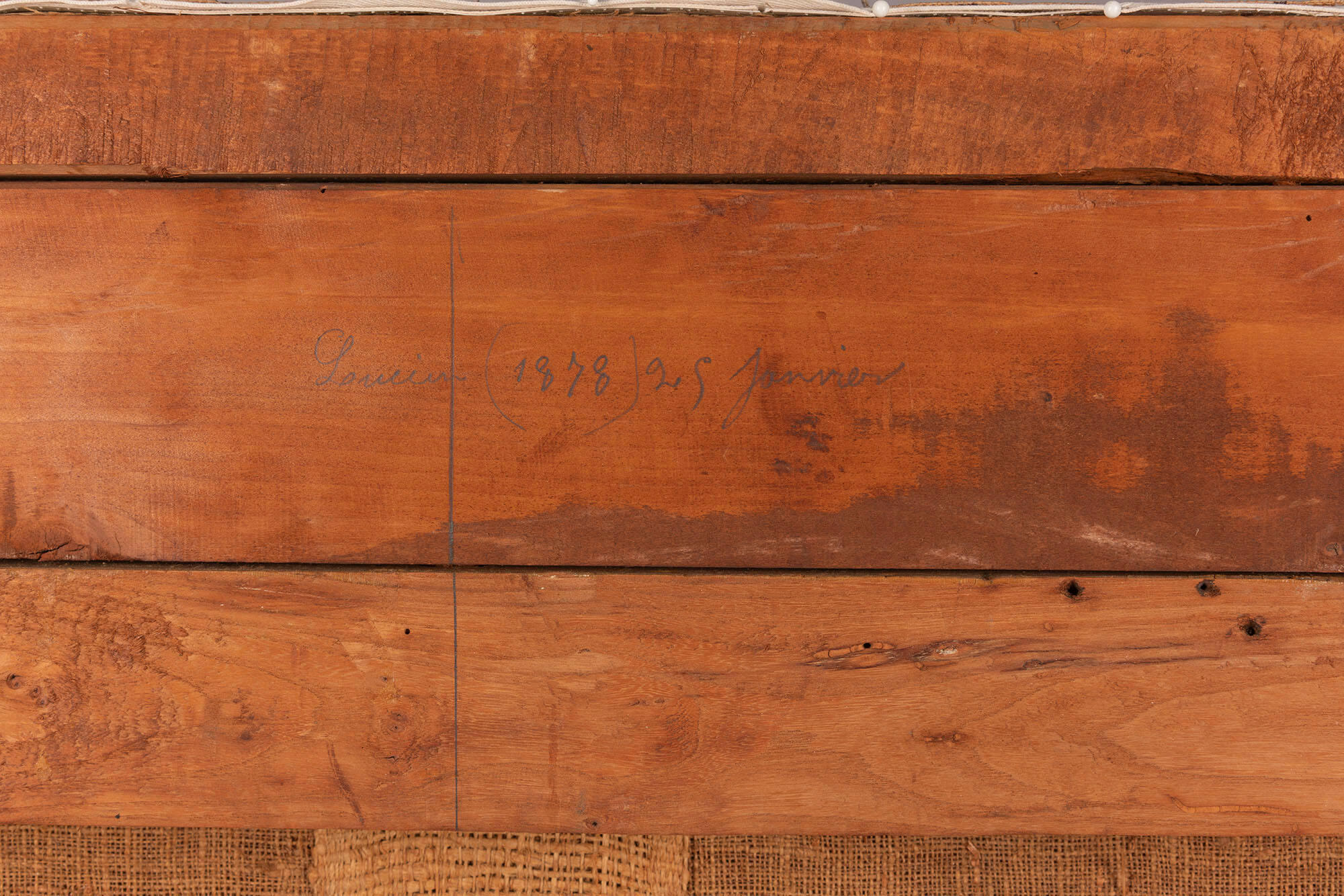the inscription in pencil on wood reads  Lucien (1878) 25[?] Janvier